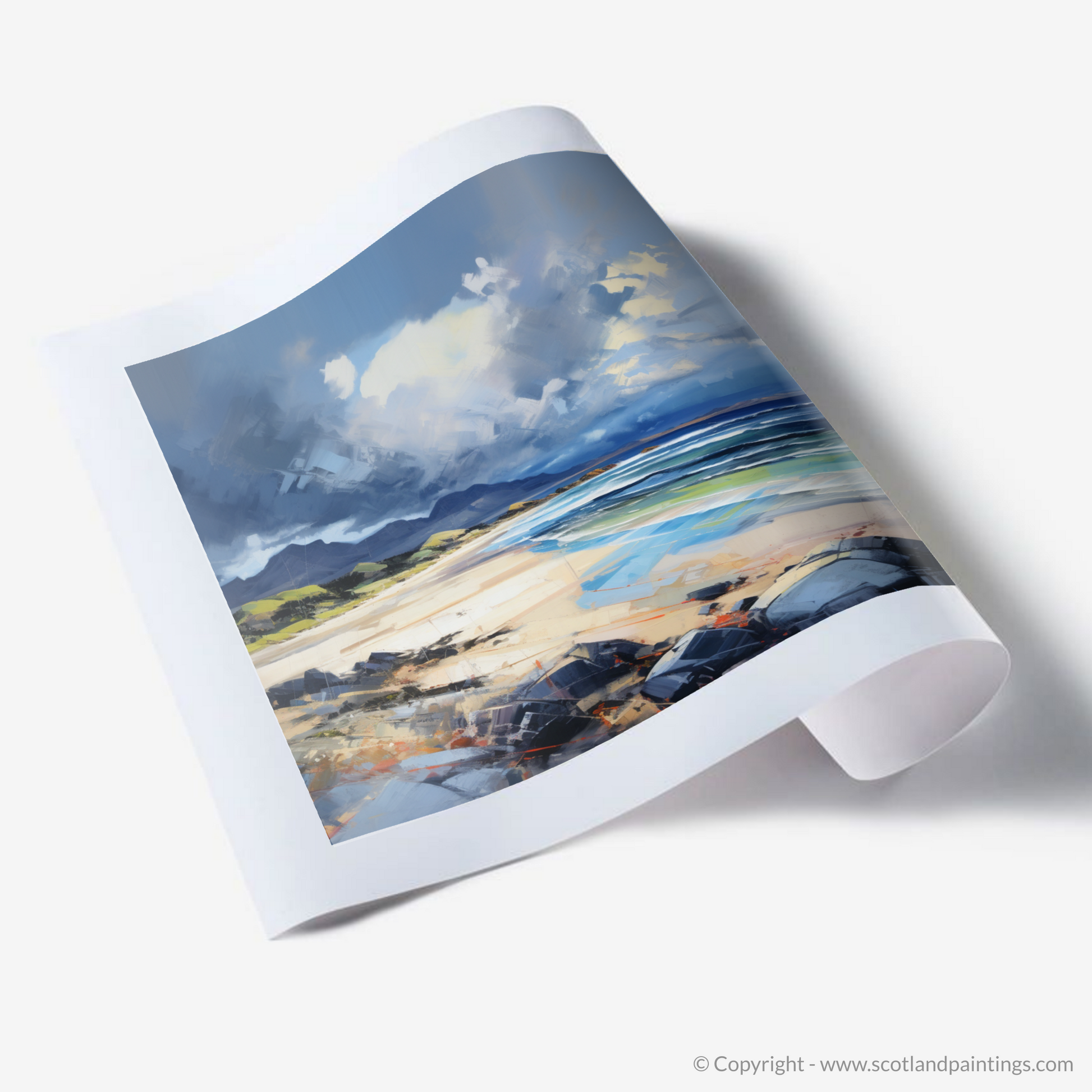 Art Print of Arisaig Beach with a stormy sky