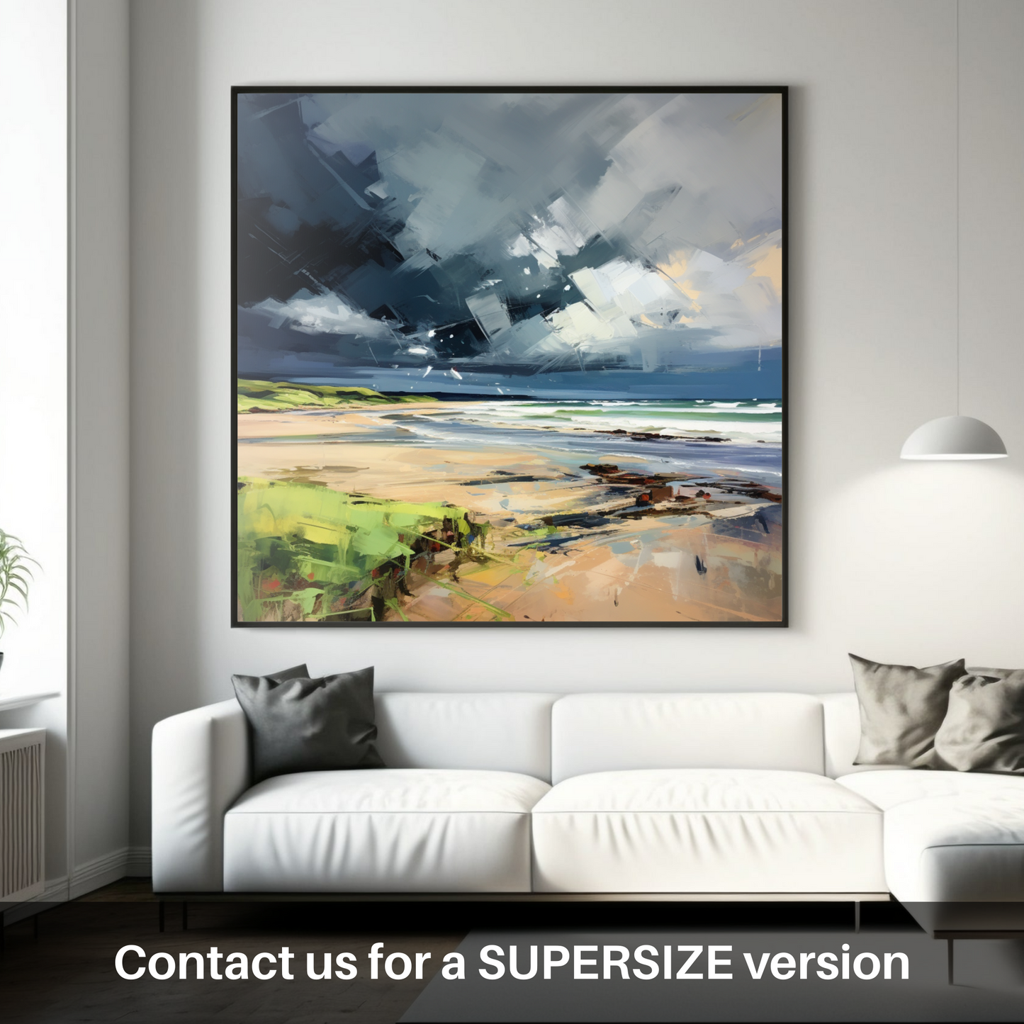 Painting and Art Print of Gullane Beach with a stormy sky. Storm's Embrace: An Expressionist Ode to Gullane Beach.