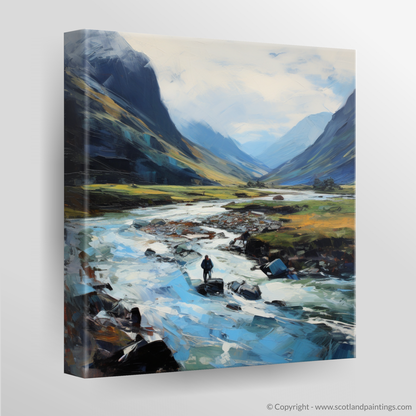 Canvas Print of Walker crossing River Coe in Glencoe