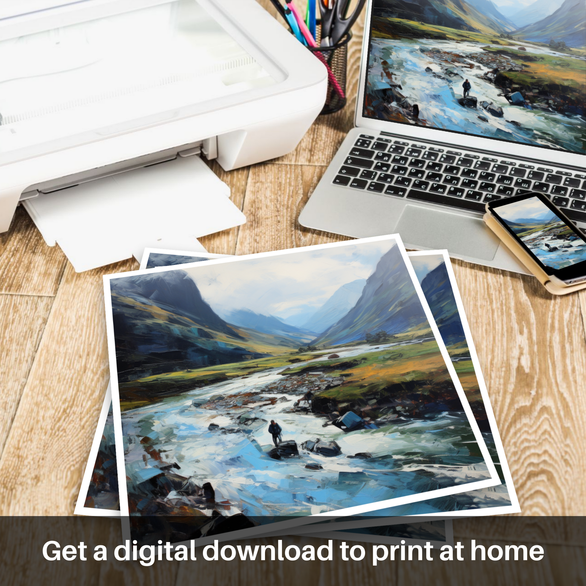 Downloadable and printable picture of Walker crossing River Coe in Glencoe