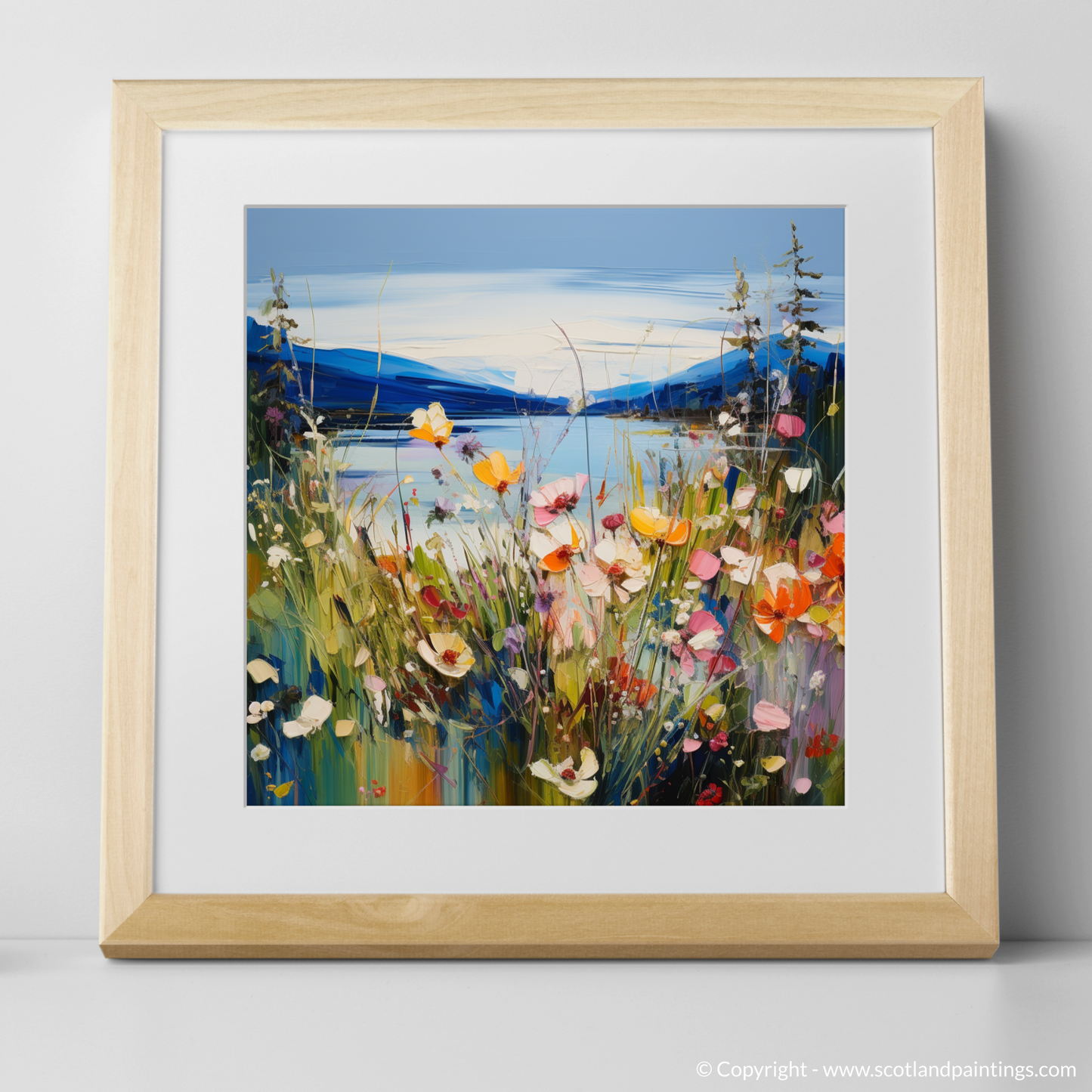 Art Print of Wildflowers by Loch Lomond with a natural frame