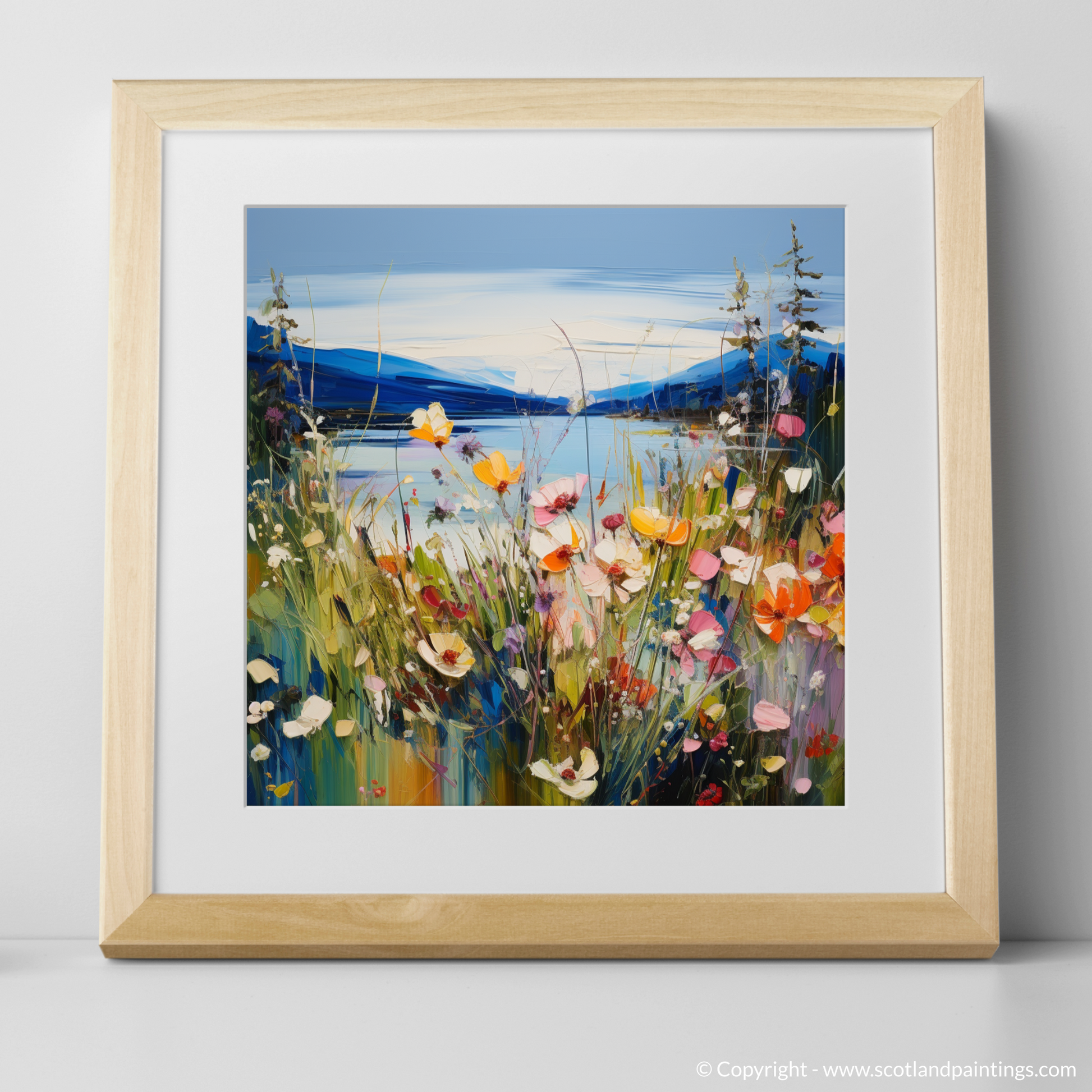 Art Print of Wildflowers by Loch Lomond with a natural frame