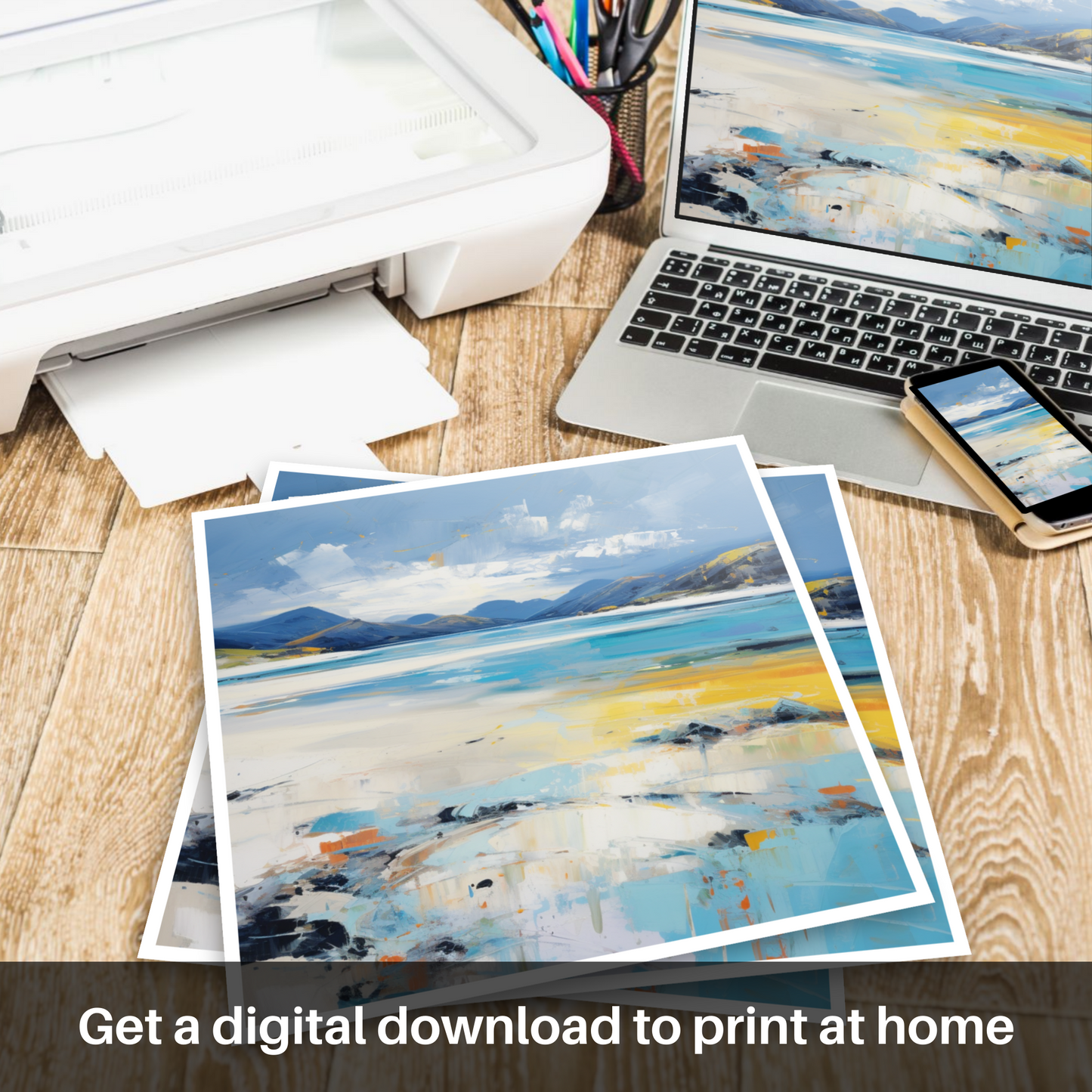 Painting and Art Print of Luskentyre Sands, Isle of Lewis. Emotive Horizons: Luskentyre Sands Unleashed.