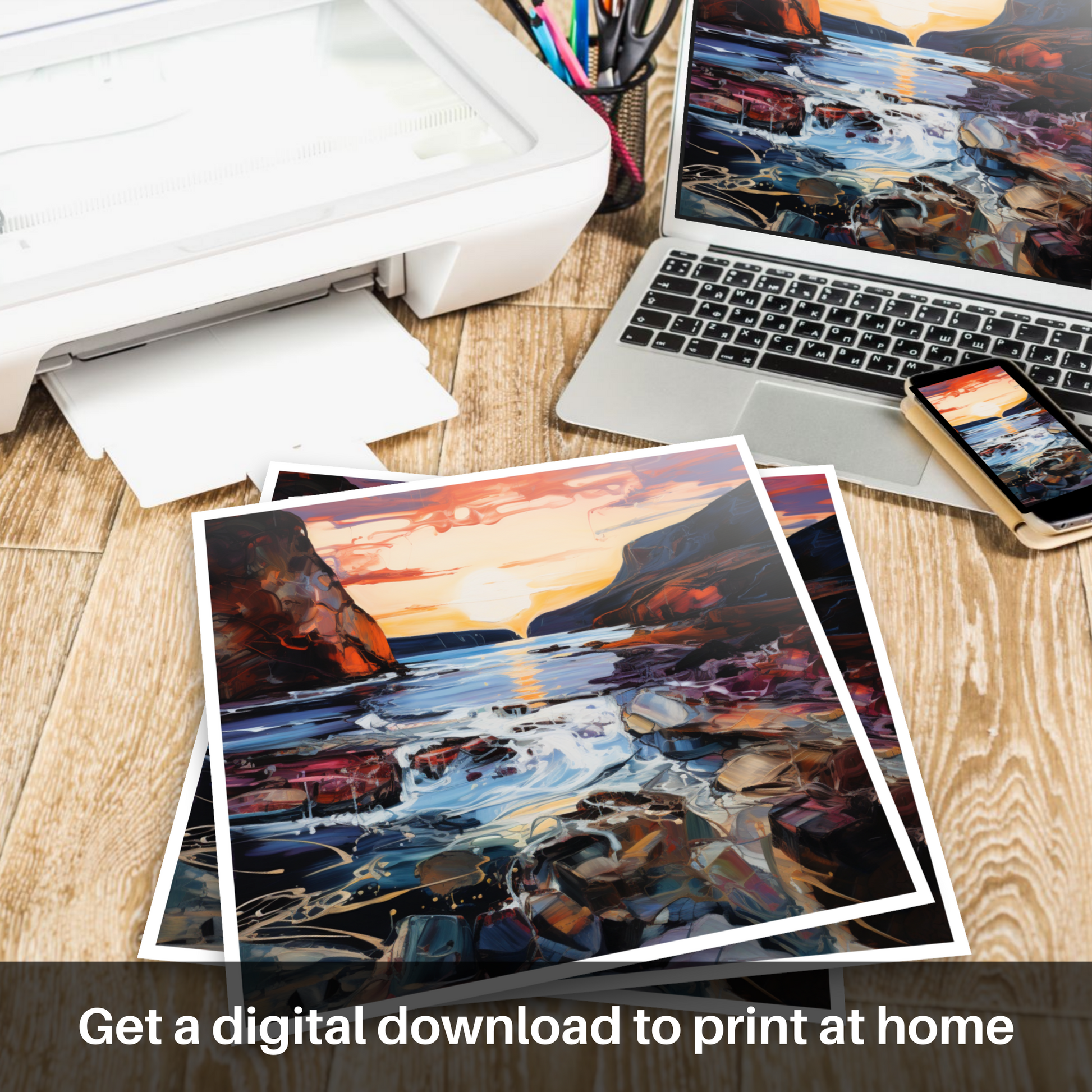 Downloadable and printable picture of Calgary Bay at dusk