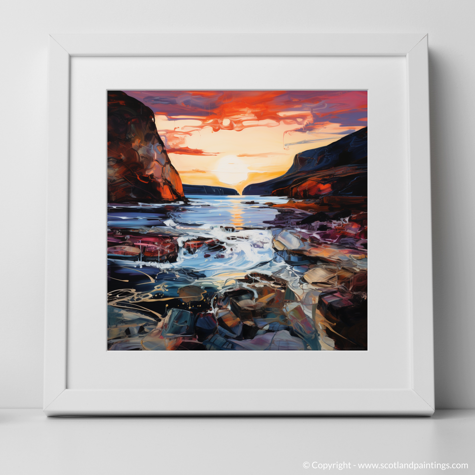 Art Print of Calgary Bay at dusk with a white frame