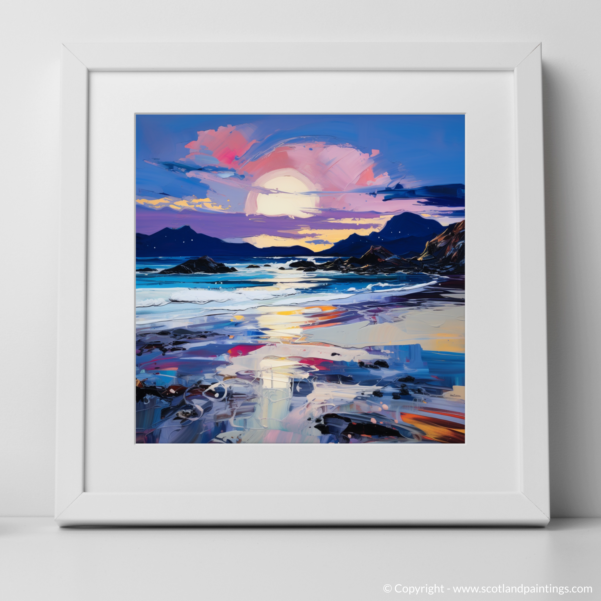 Art Print of Seilebost Beach at dusk with a white frame