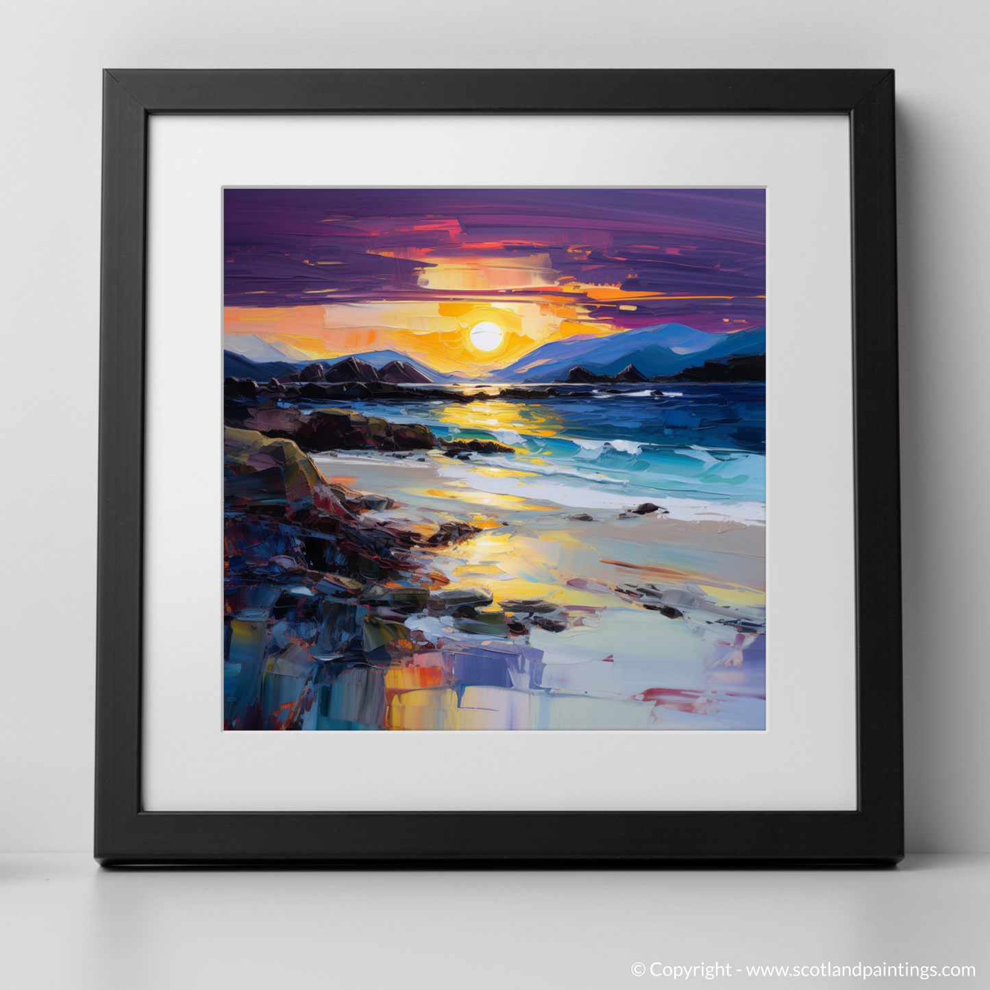 Art Print of Seilebost Beach at dusk with a black frame