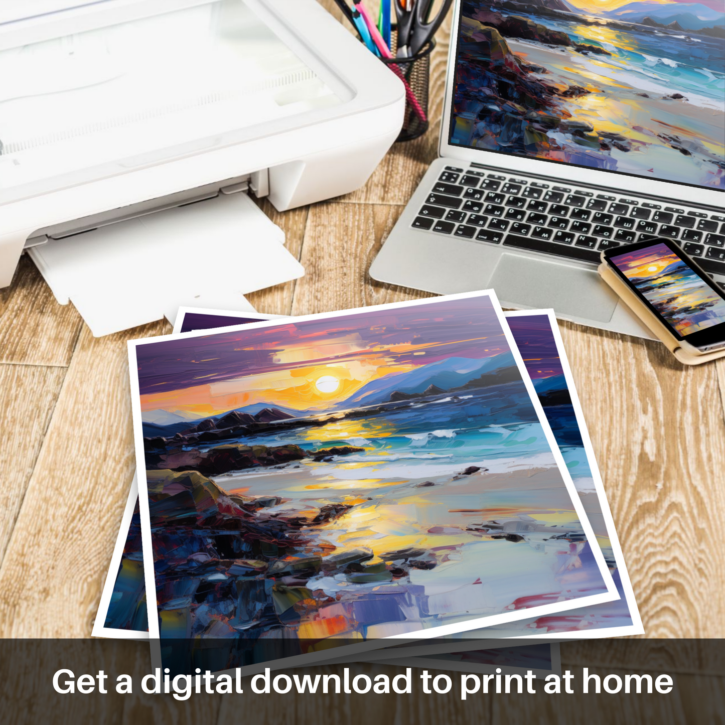 Downloadable and printable picture of Seilebost Beach at dusk