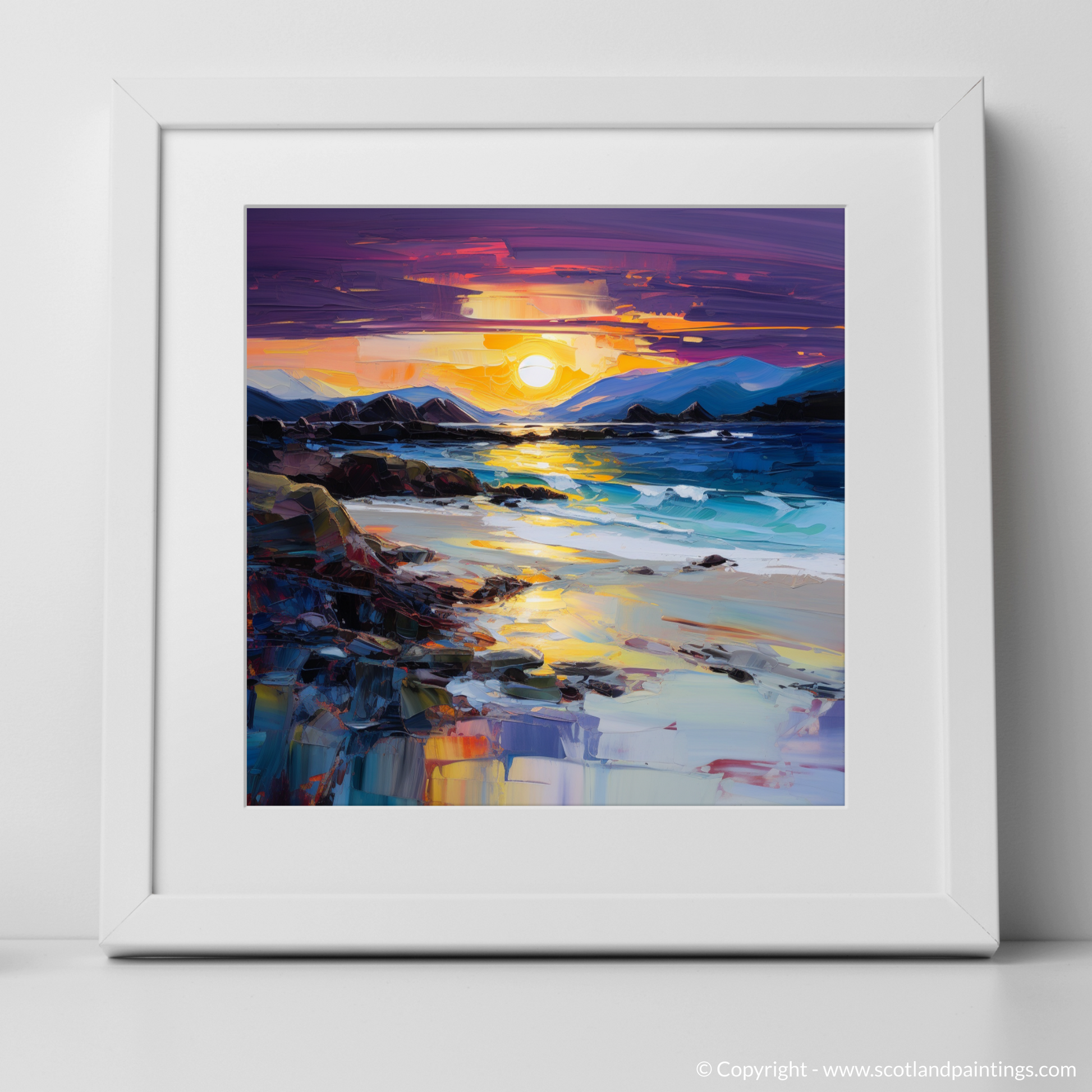 Art Print of Seilebost Beach at dusk with a white frame