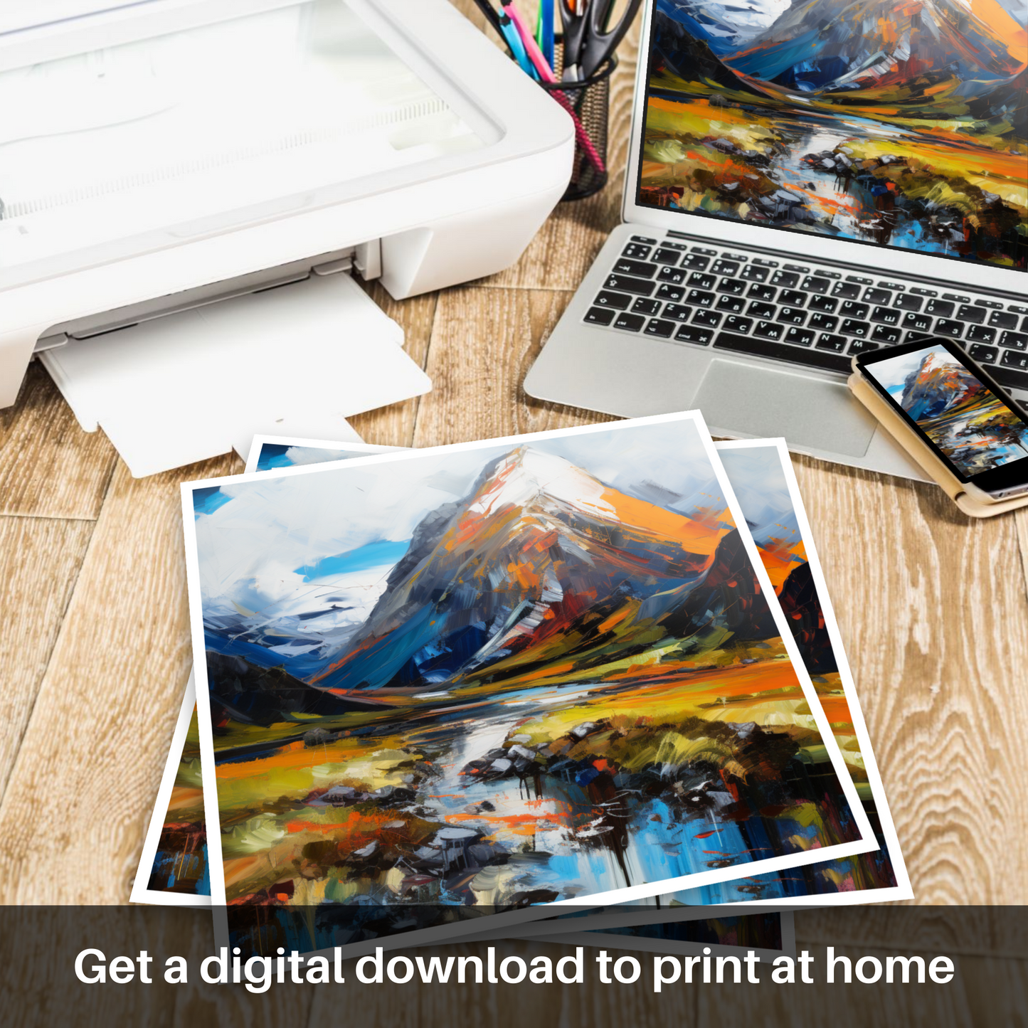 Painting and Art Print of Ben Nevis. Majestic Ben Nevis: An Expressionist Homage to Scotland's Highest Peak.