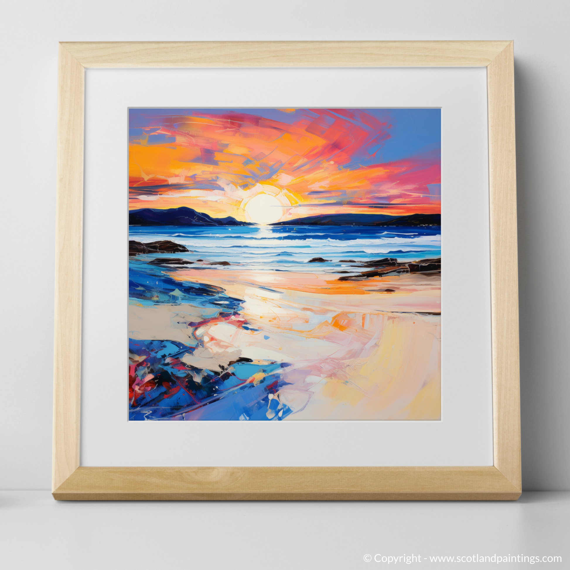 Art Print of Traigh Mhor at sunset with a natural frame