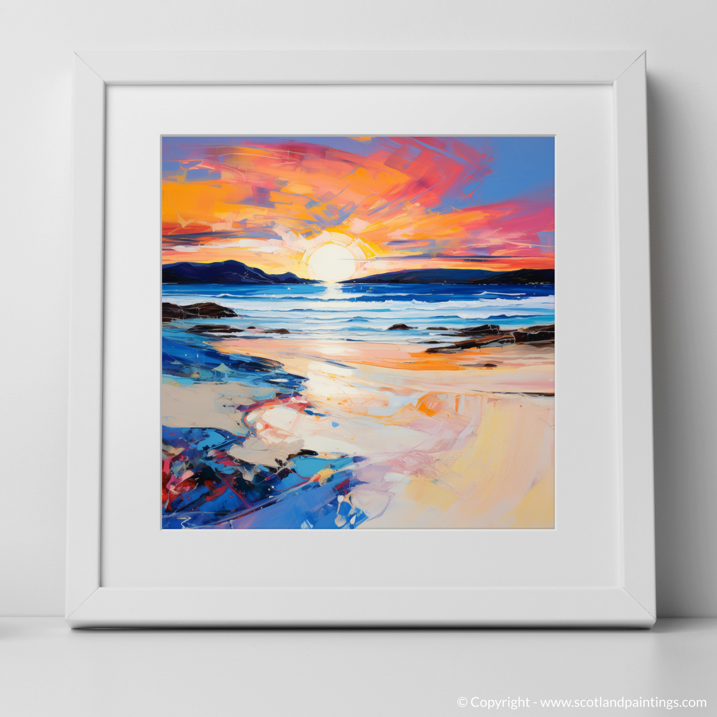 Art Print of Traigh Mhor at sunset with a white frame