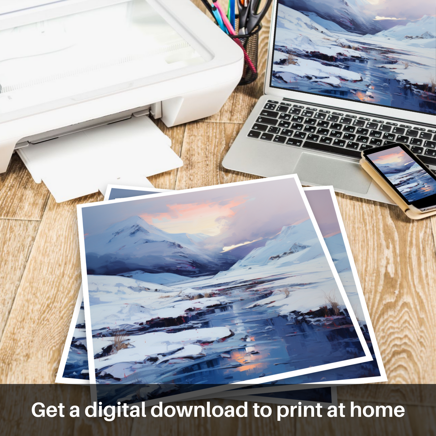 Downloadable and printable picture of Pristine snow at dusk in Glencoe