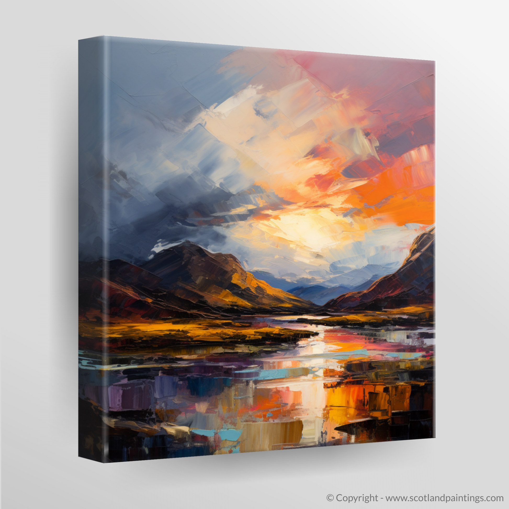 Canvas Print of Moody clouds at sunset in Glencoe