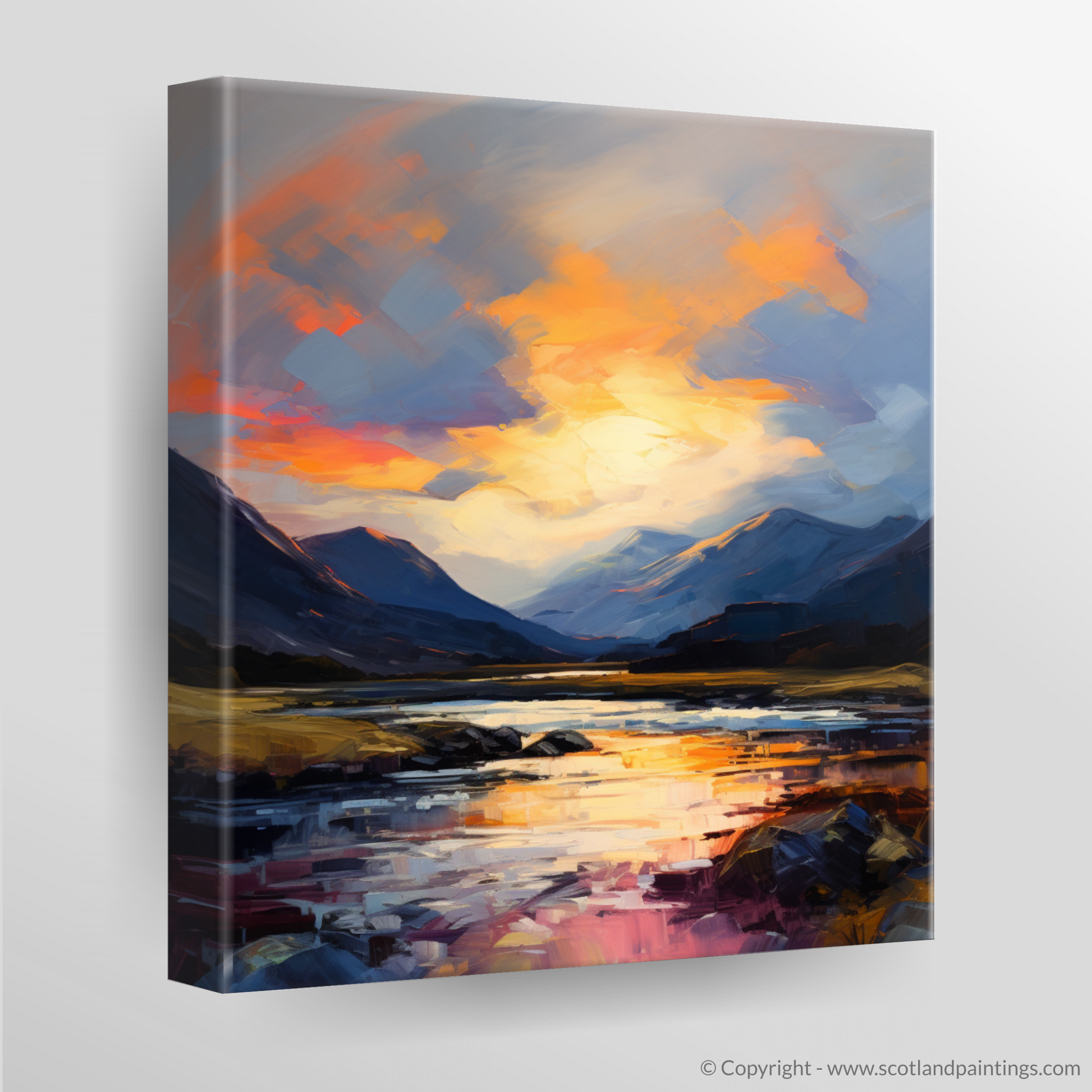 Canvas Print of Moody clouds at sunset in Glencoe