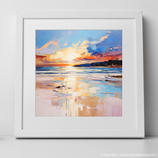 Art Print of Nairn Beach at golden hour with a white frame