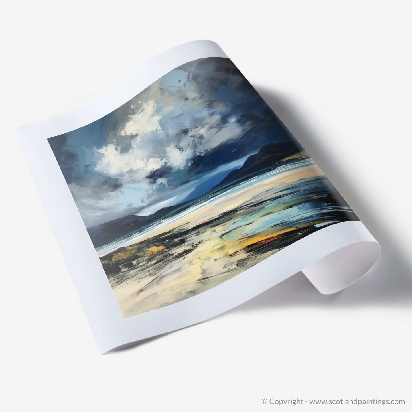 Art Print of Scarista Beach with a stormy sky