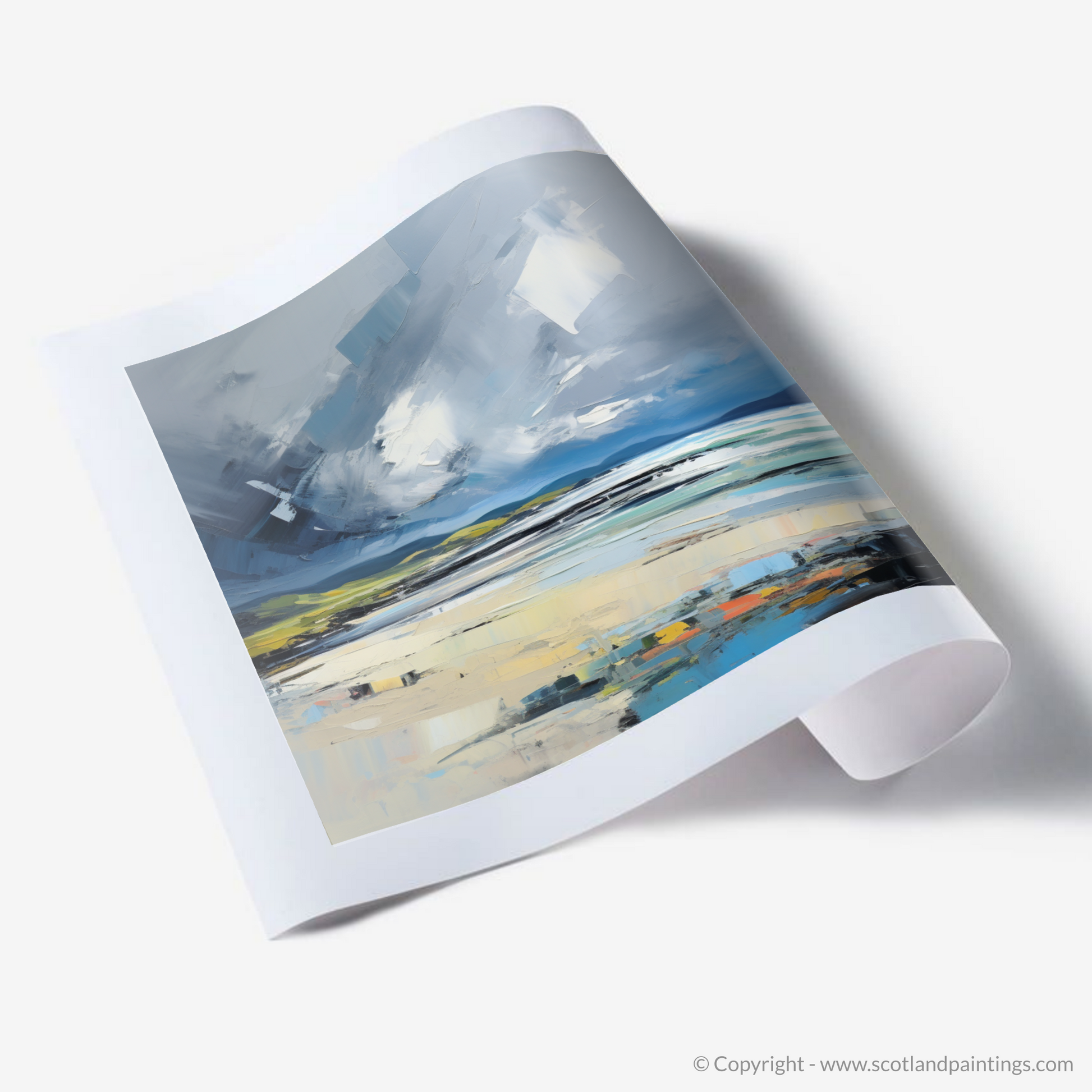 Art Print of Scarista Beach with a stormy sky