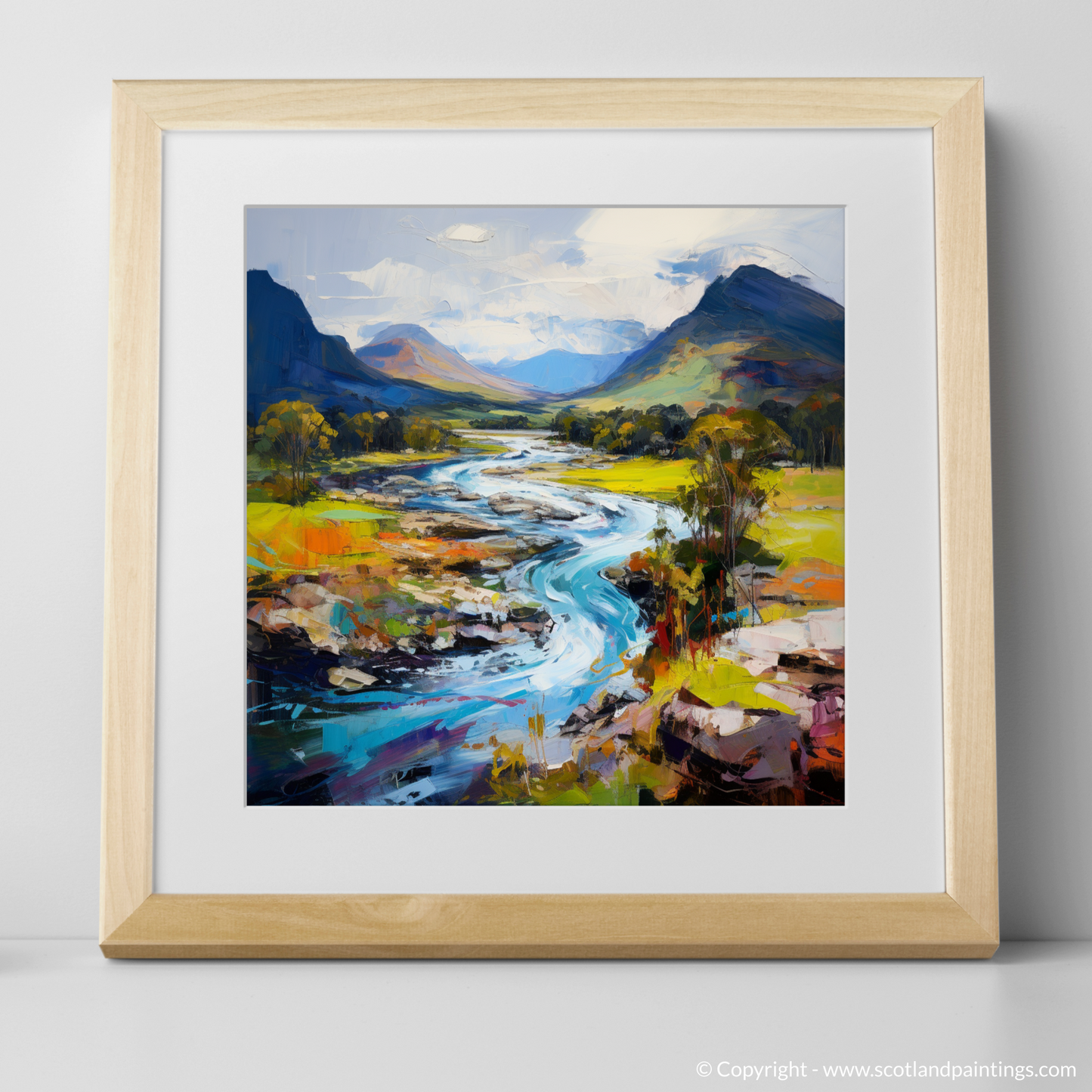 Art Print of River Spey, Highlands with a natural frame