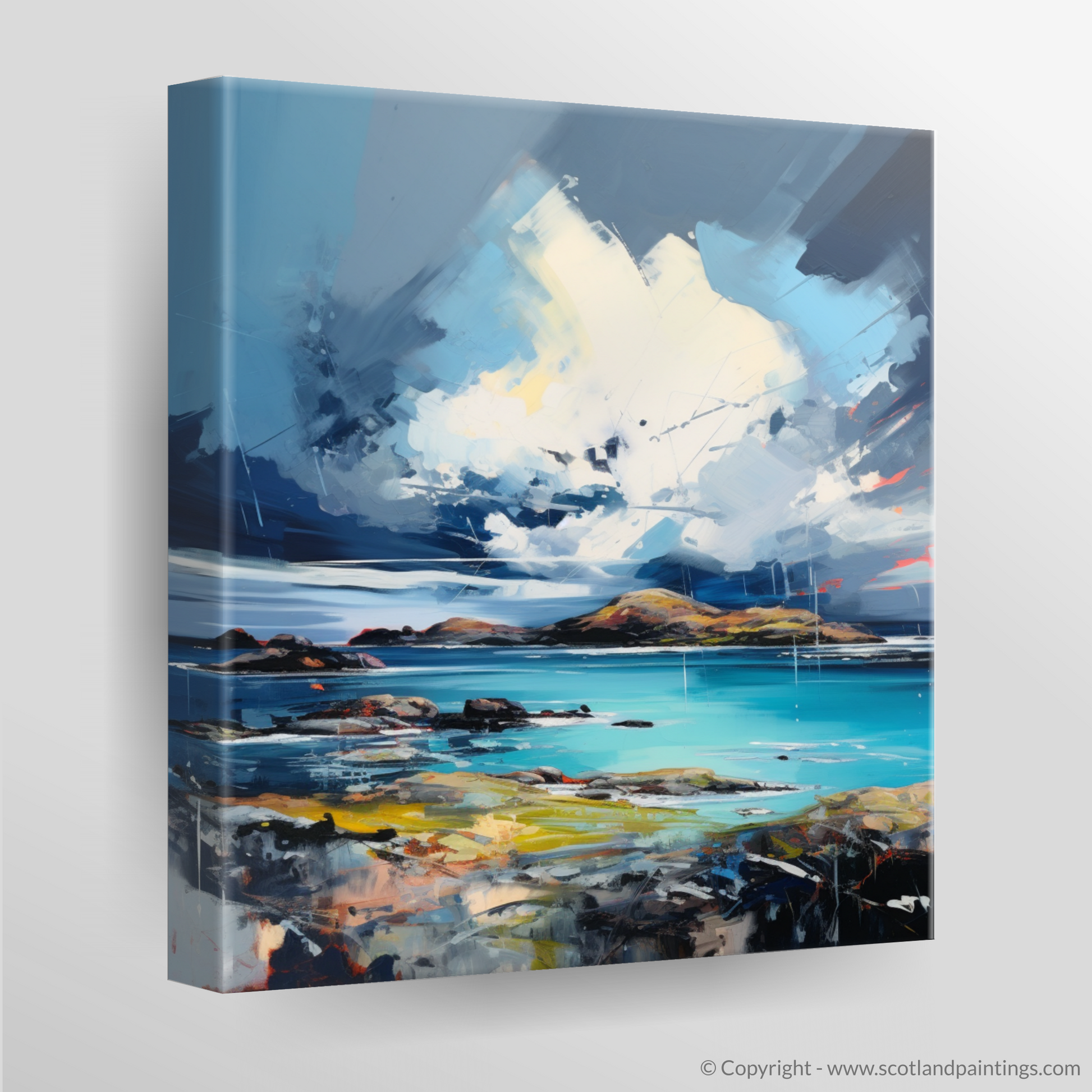 Canvas Print of Achmelvich Bay with a stormy sky