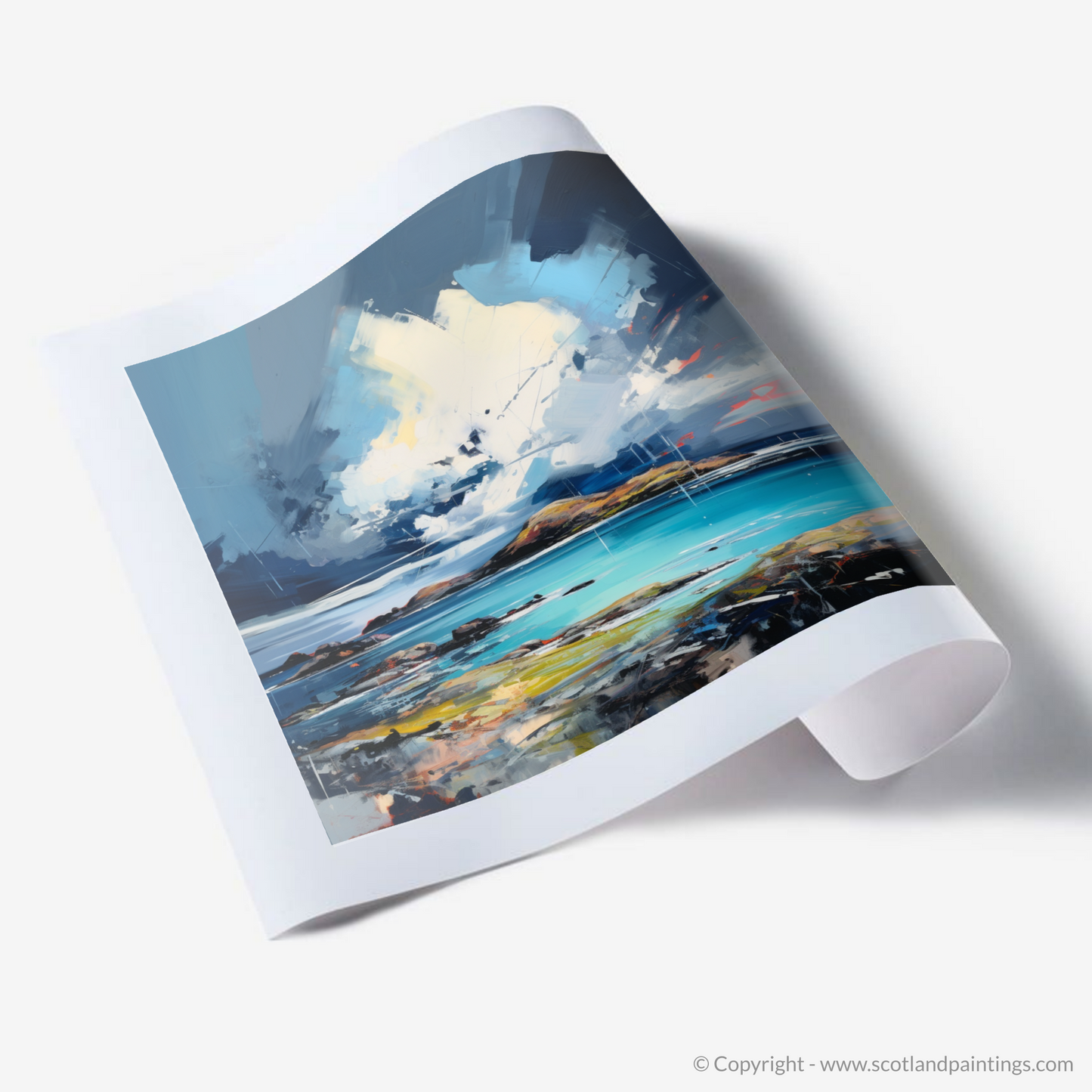 Art Print of Achmelvich Bay with a stormy sky