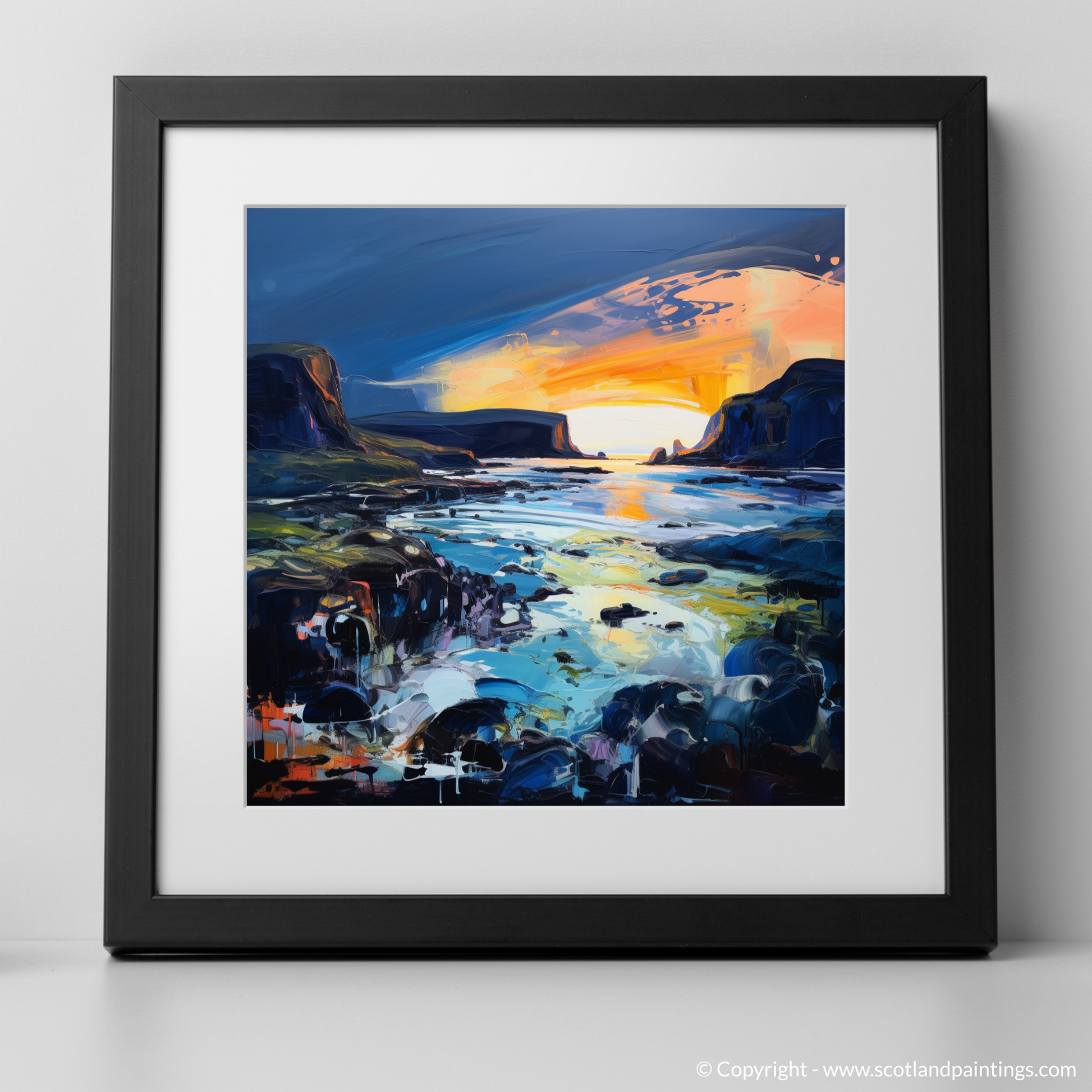 Art Print of Kiloran Bay at dusk with a black frame