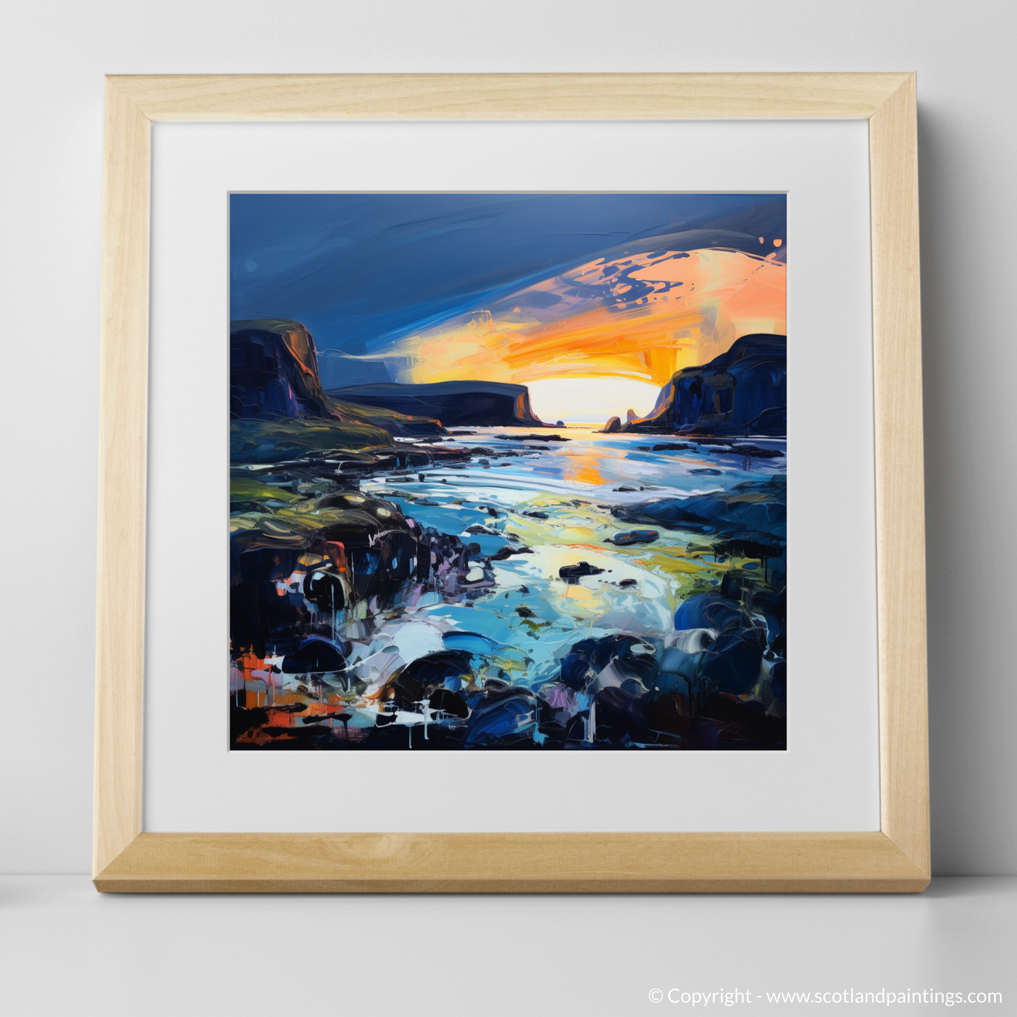 Art Print of Kiloran Bay at dusk with a natural frame