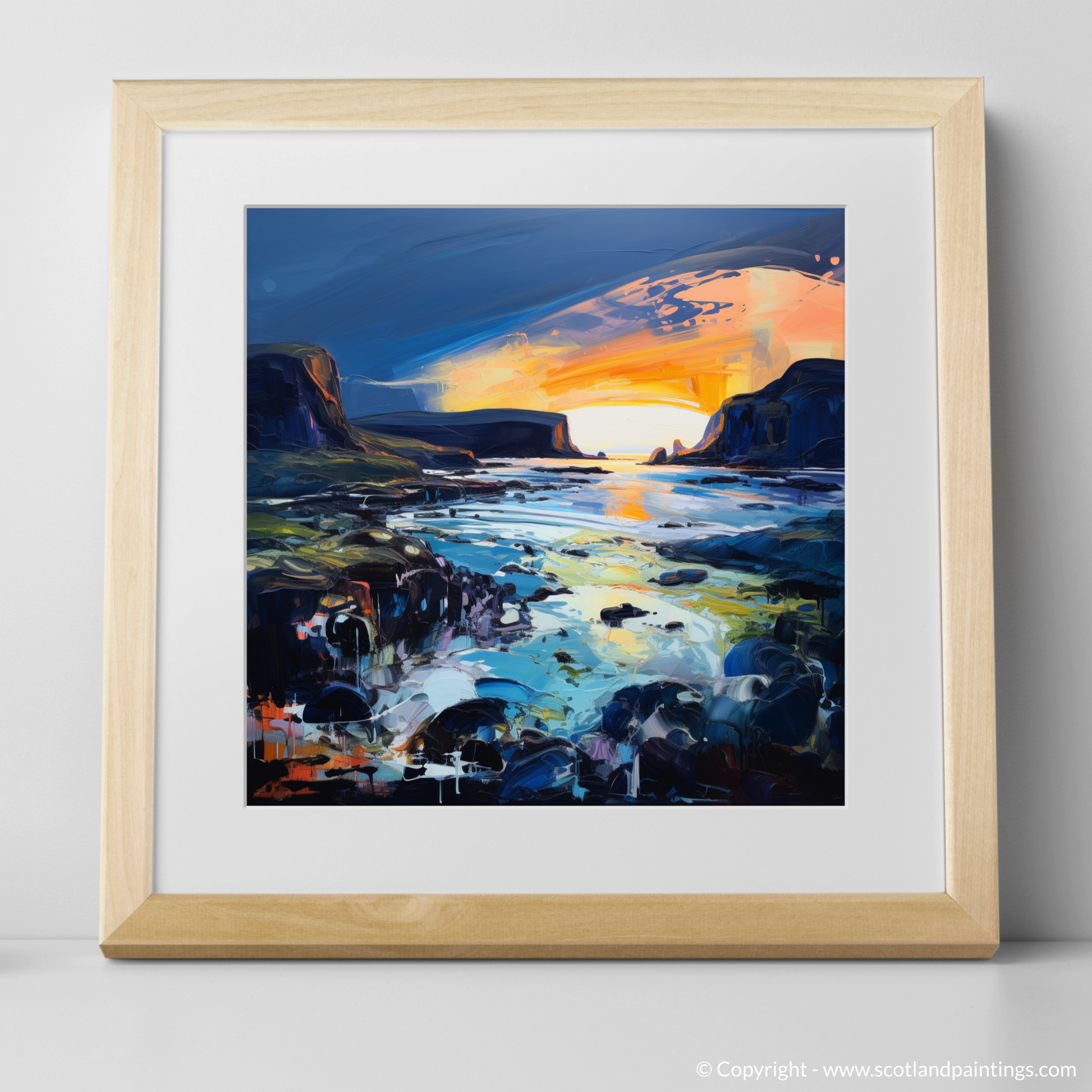 Art Print of Kiloran Bay at dusk with a natural frame