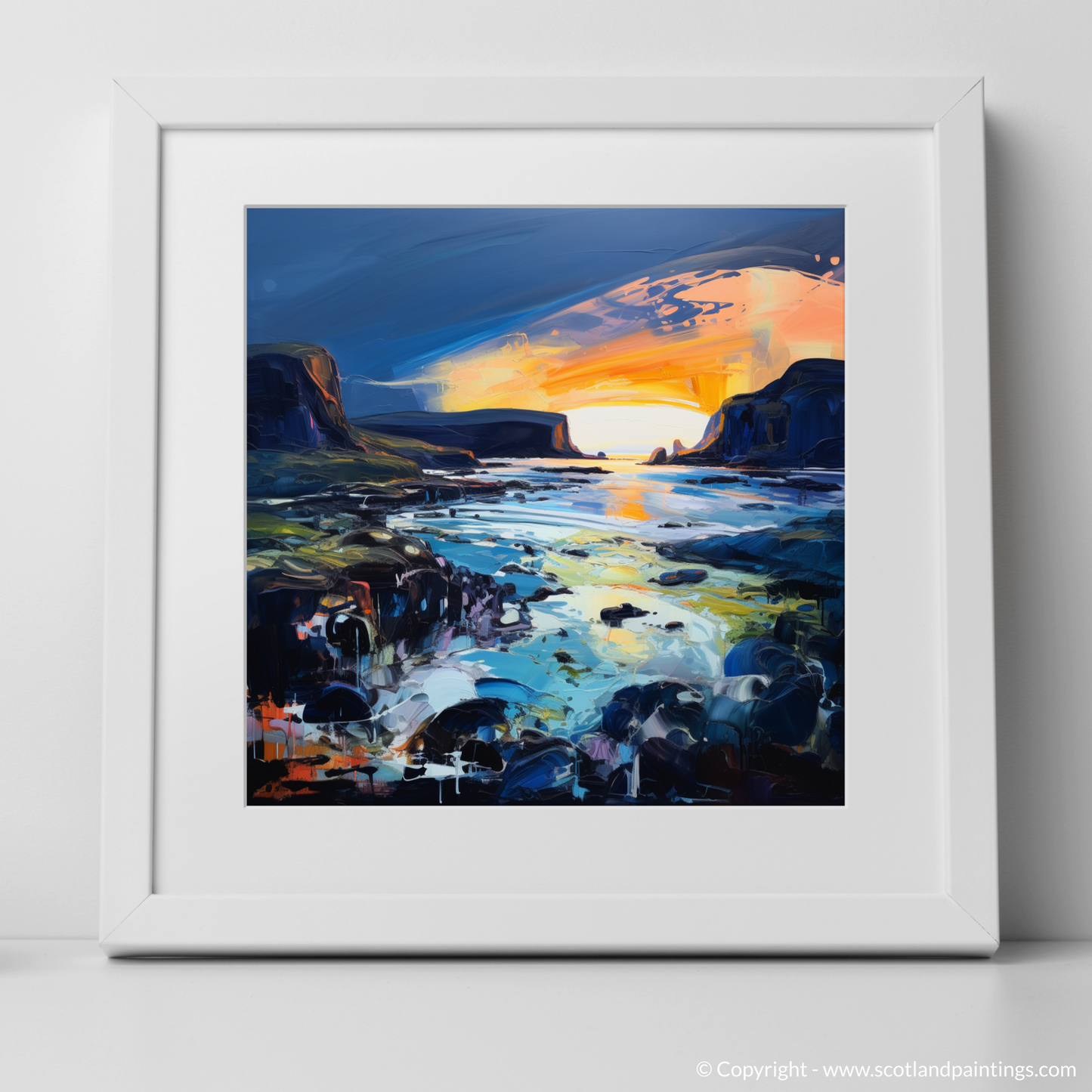 Art Print of Kiloran Bay at dusk with a white frame