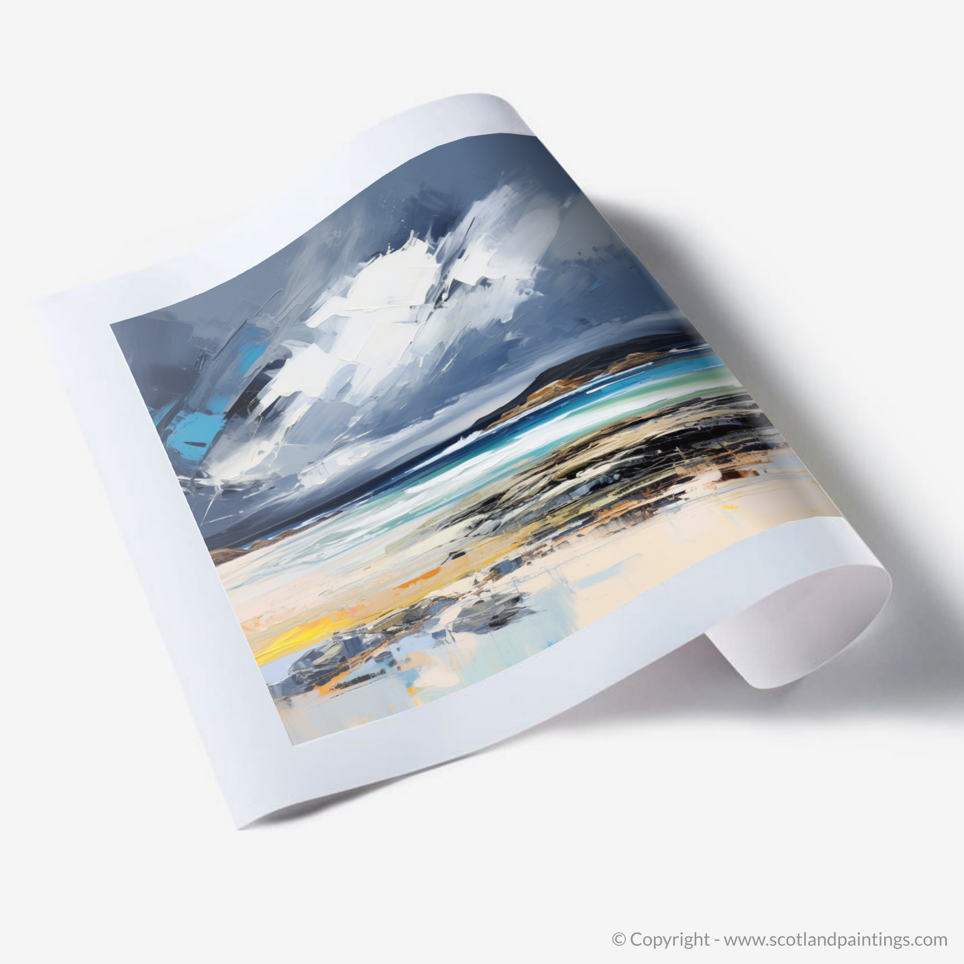 Art Print of Scarista Beach with a stormy sky