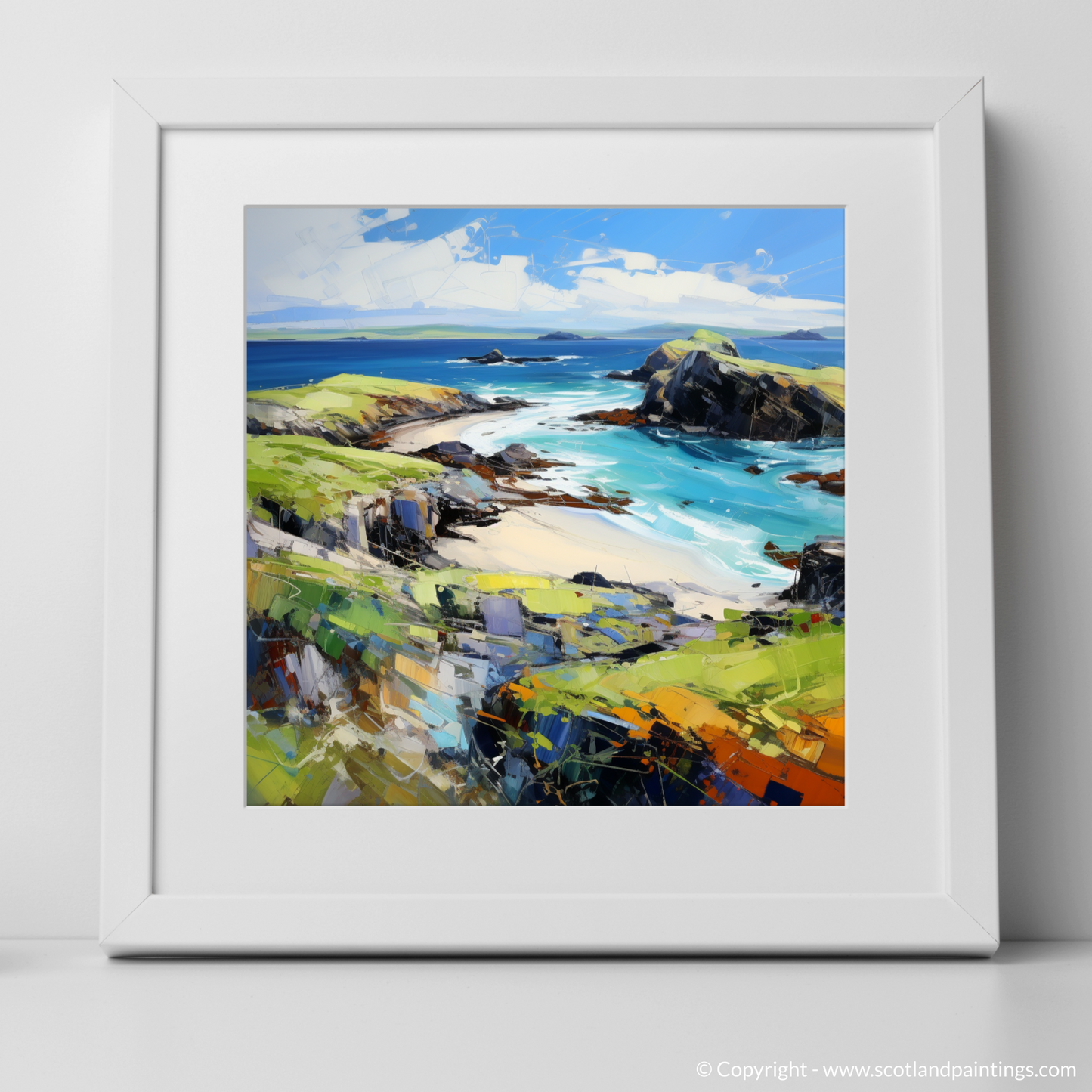 Art Print of Kiloran Bay, Isle of Colonsay with a white frame