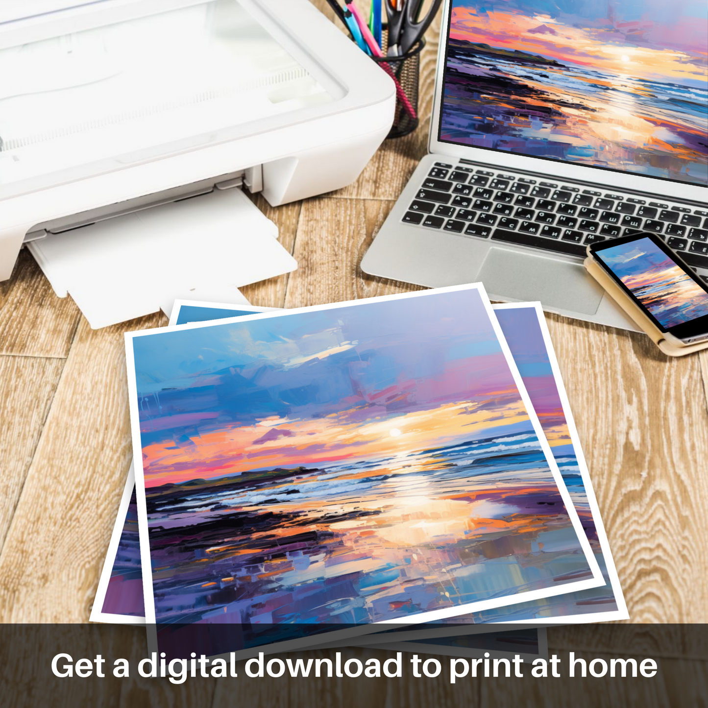 Downloadable and printable picture of Balmedie Beach at dusk