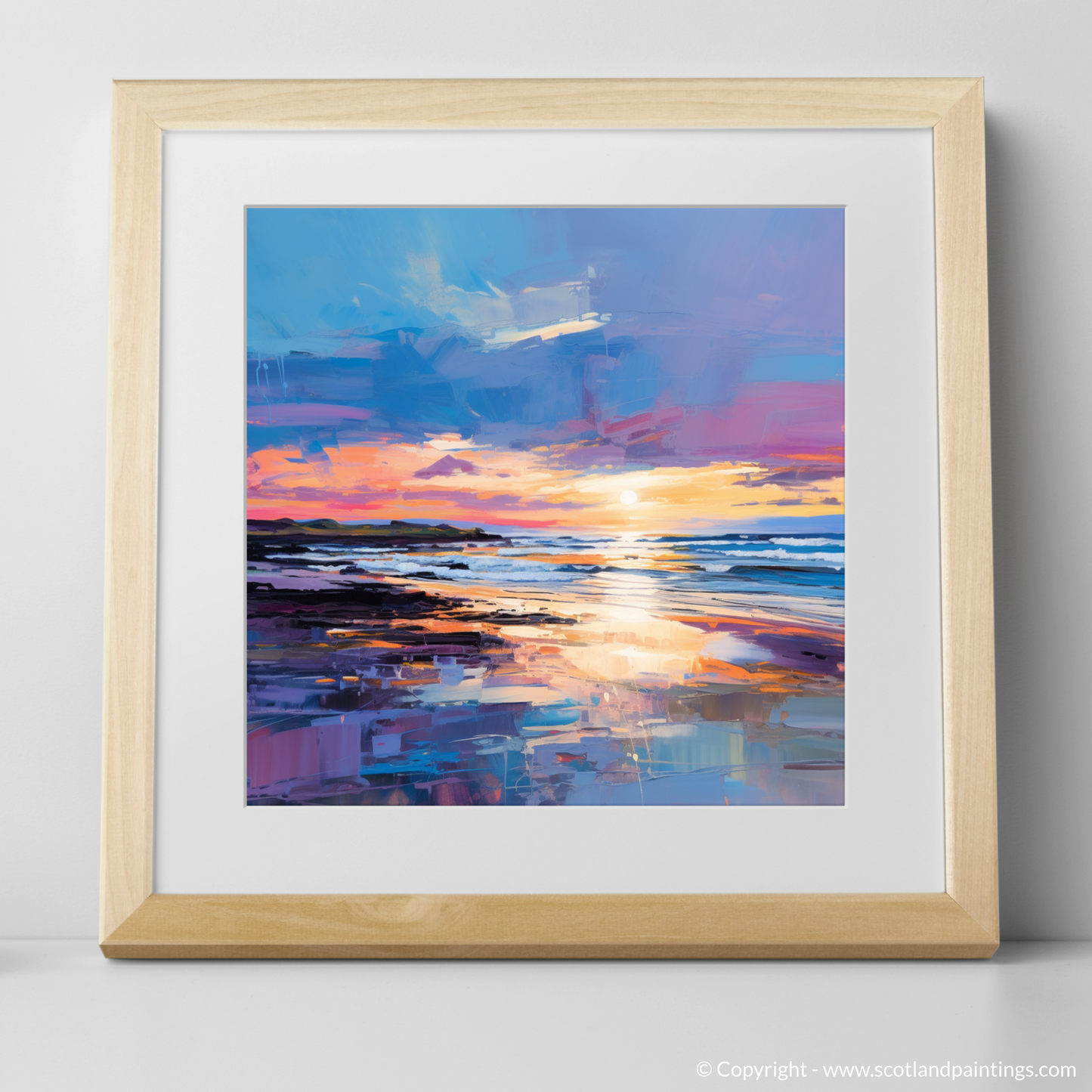 Art Print of Balmedie Beach at dusk with a natural frame
