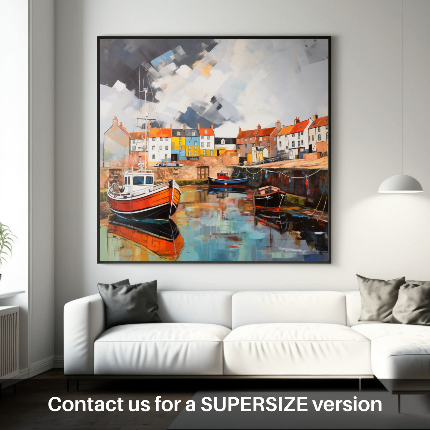 Huge supersize print of St Monans Harbour with a stormy sky