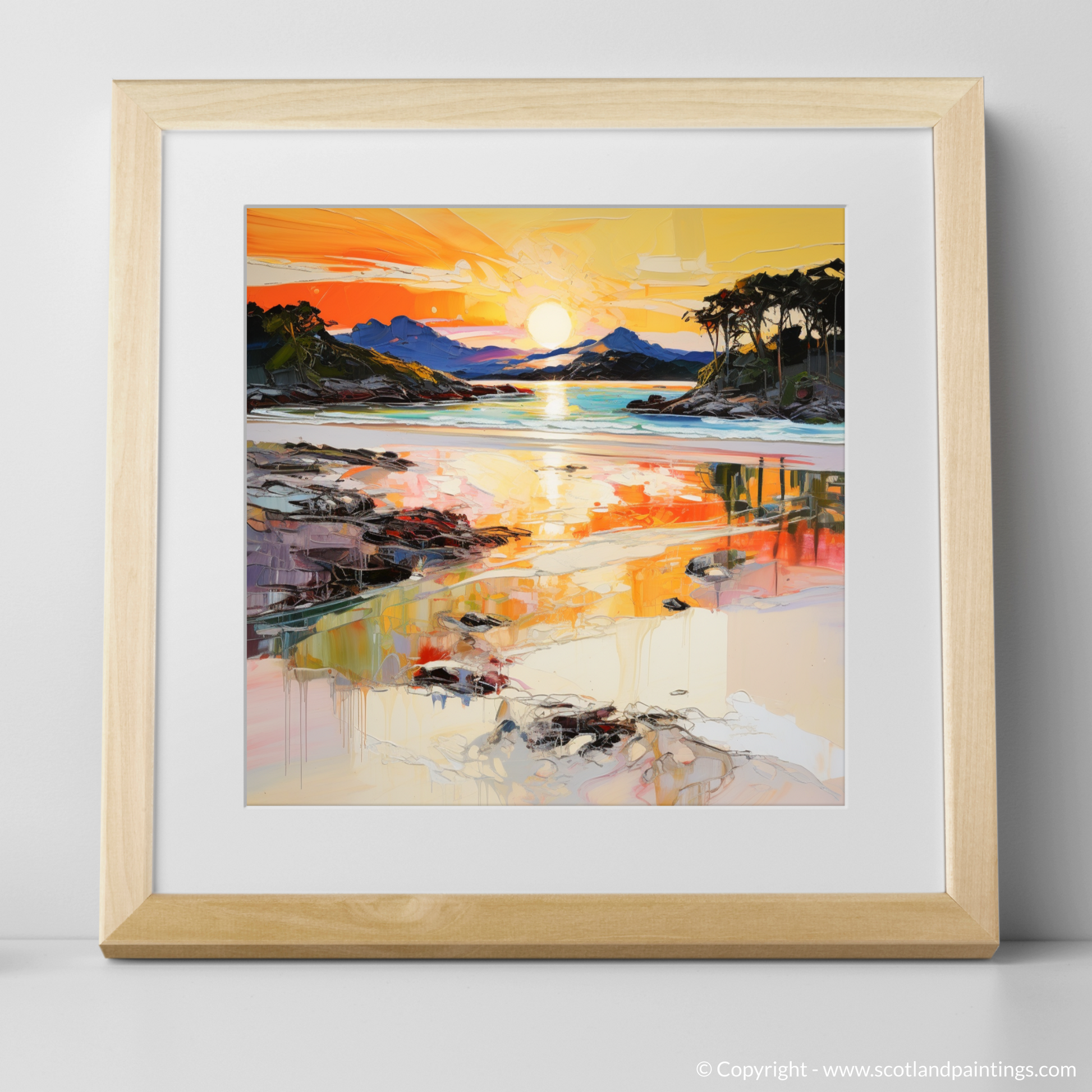 Art Print of Silver Sands of Morar at sunset with a natural frame