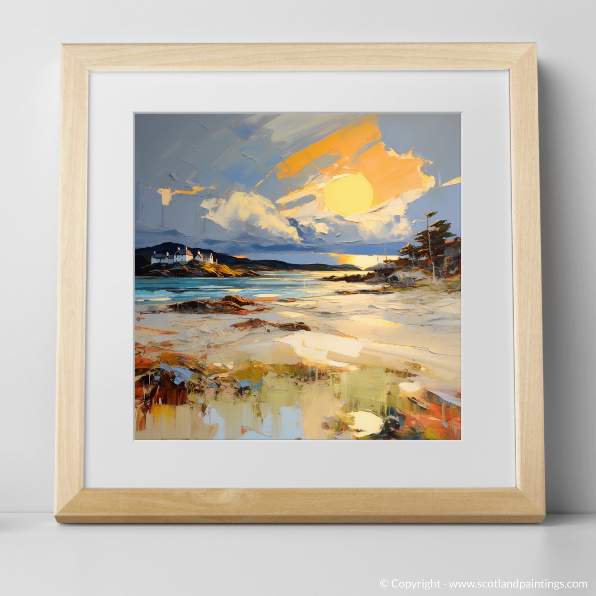 Art Print of Camusdarach Beach at golden hour with a natural frame