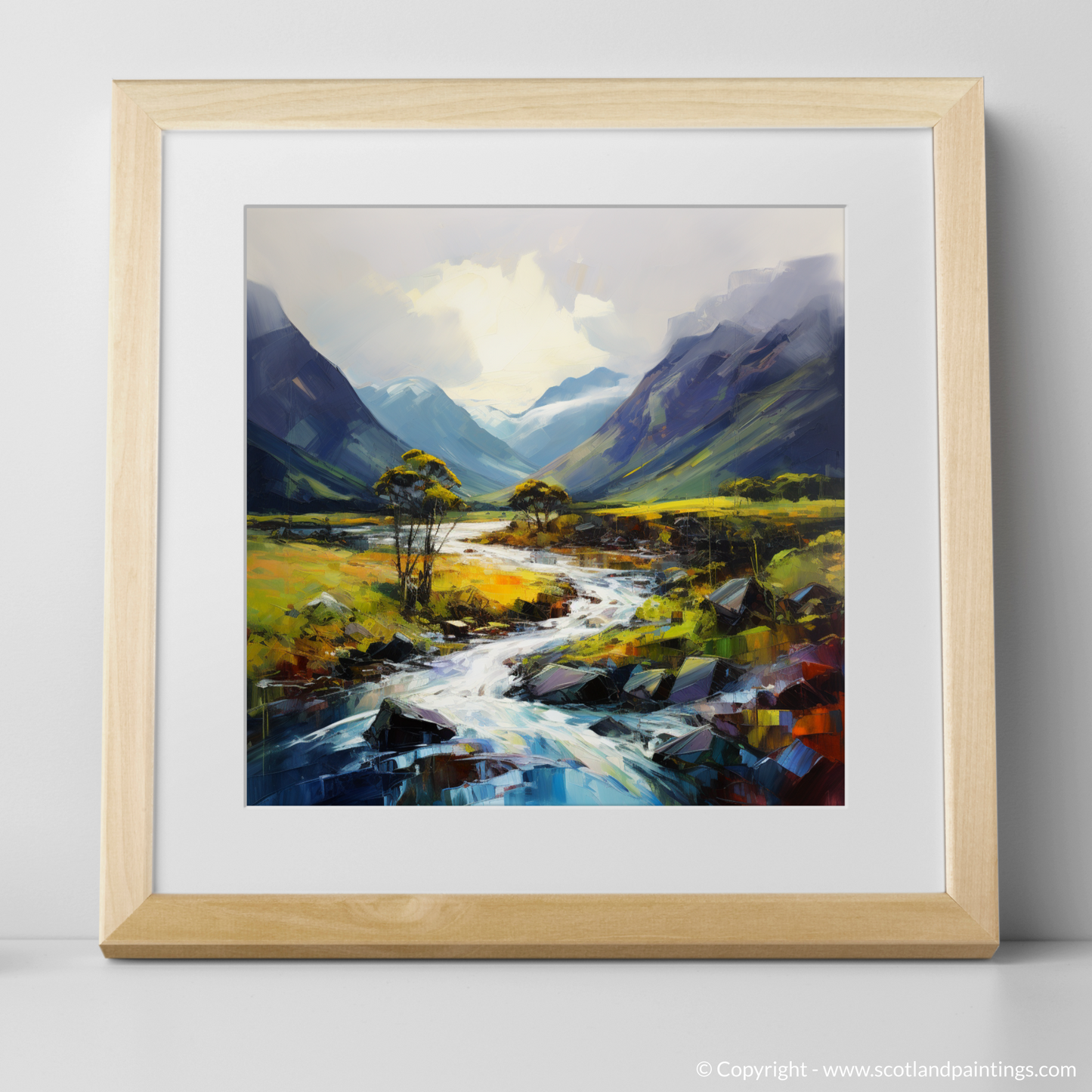 Art Print of Morning dew in Glencoe with a natural frame