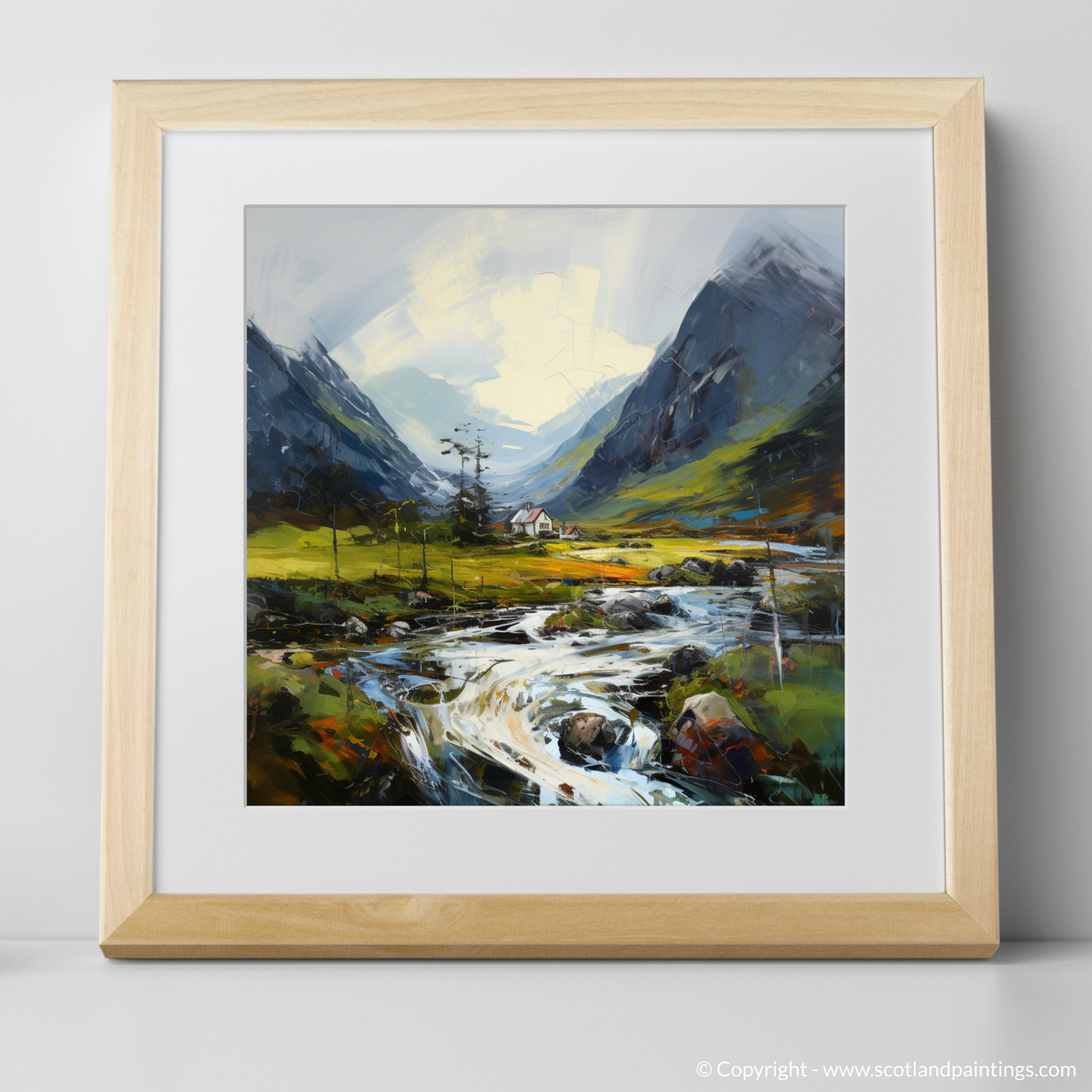 Art Print of Morning dew in Glencoe with a natural frame