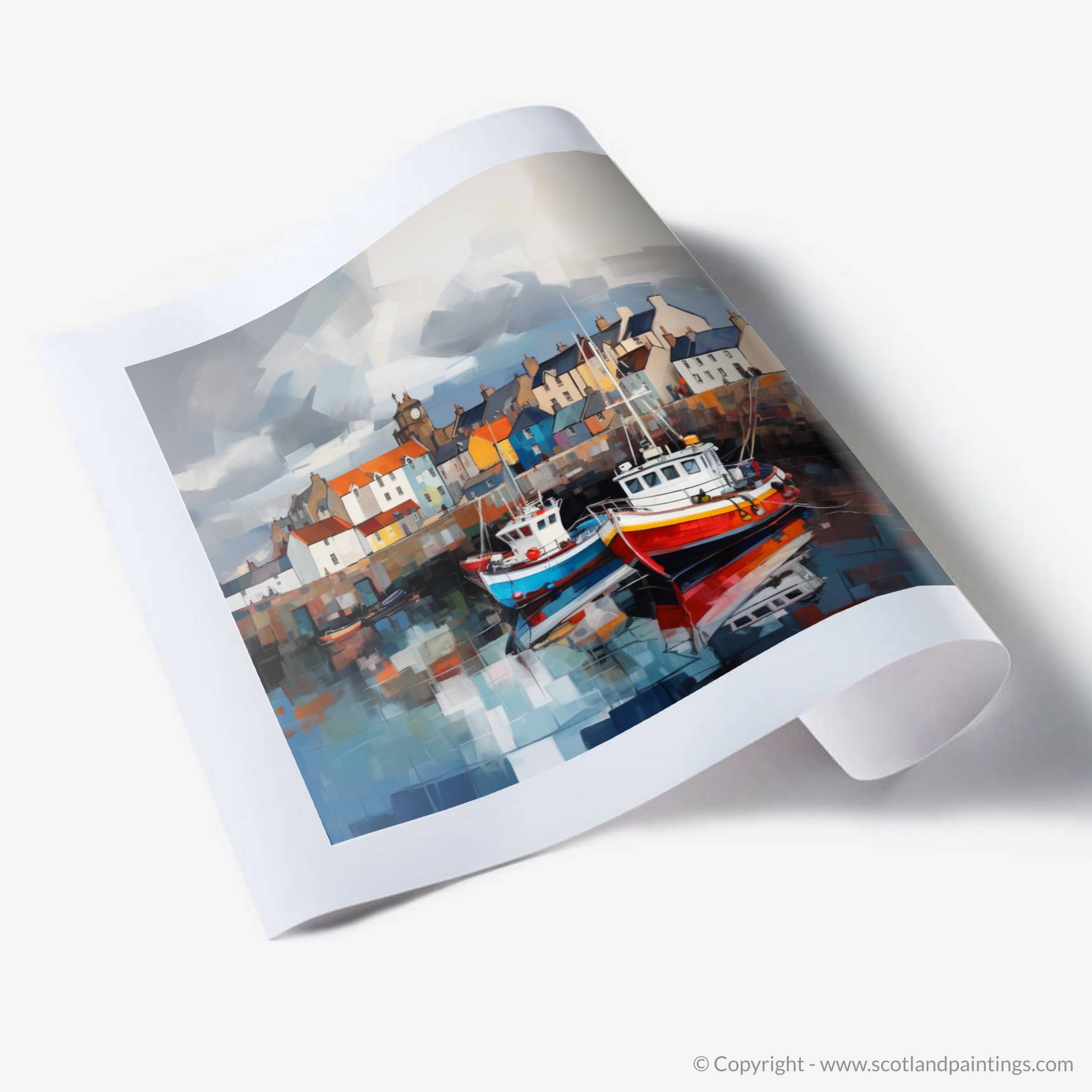 Art Print of Pittenweem Harbour with a stormy sky