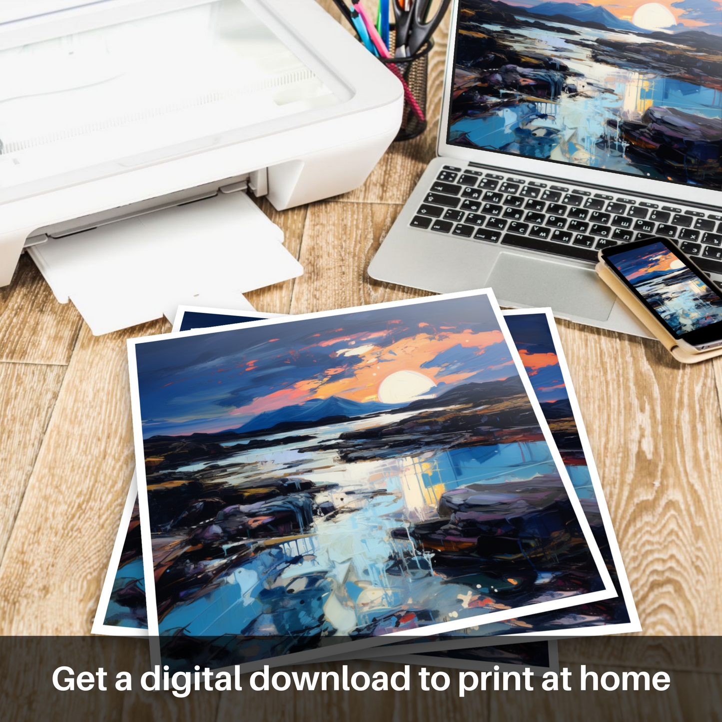 Painting and Art Print of Sound of Iona at dusk. Dusk's Embrace at Sound of Iona.