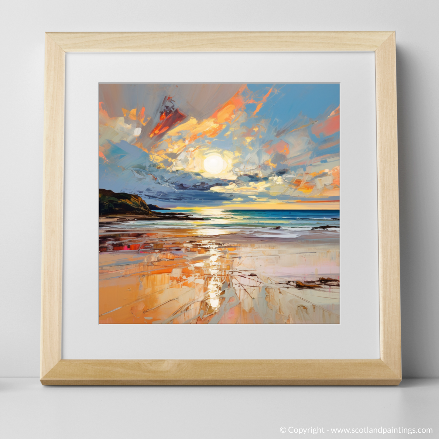 Art Print of Gullane Beach at sunset with a natural frame