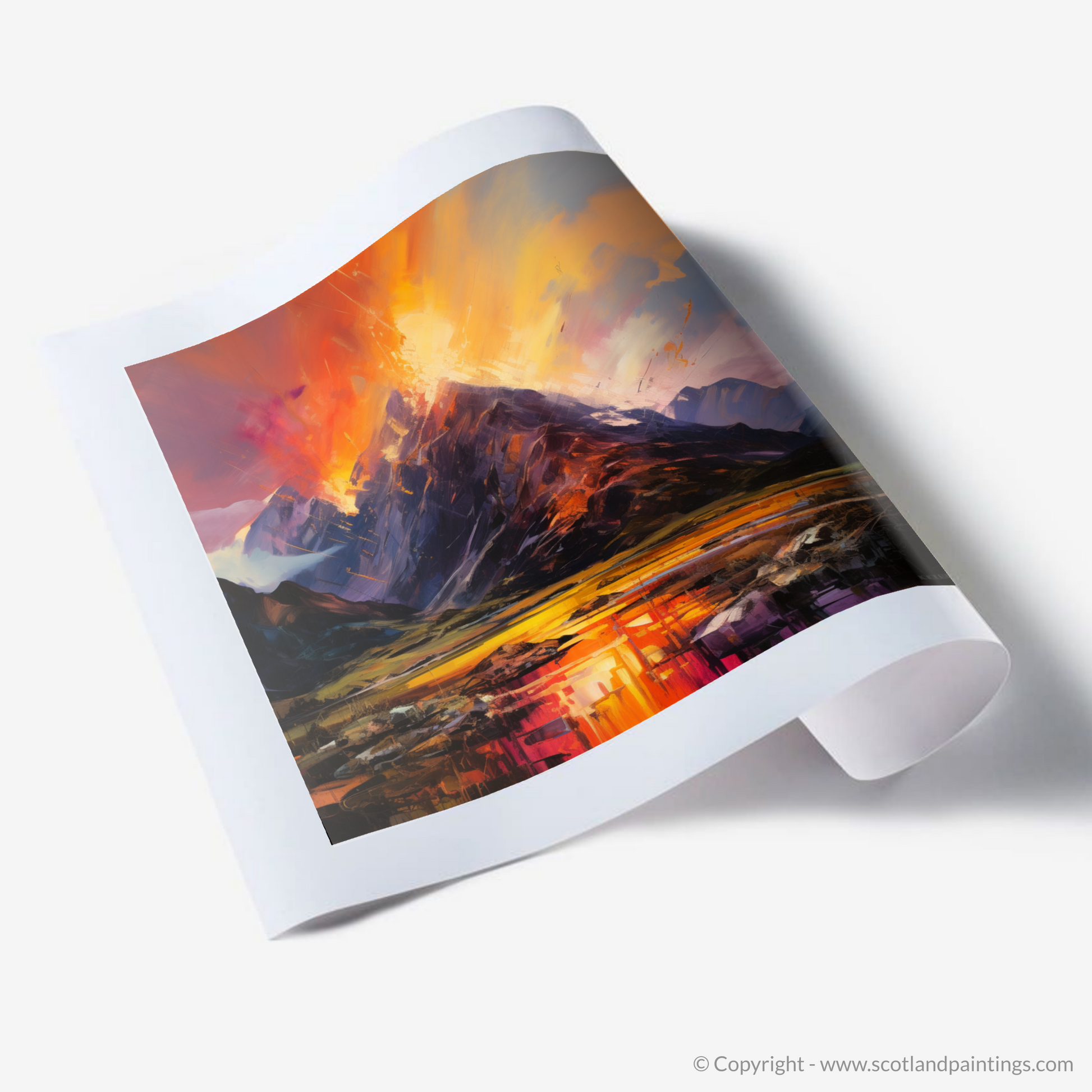 Art Print of Fiery sky over peaks in Glencoe