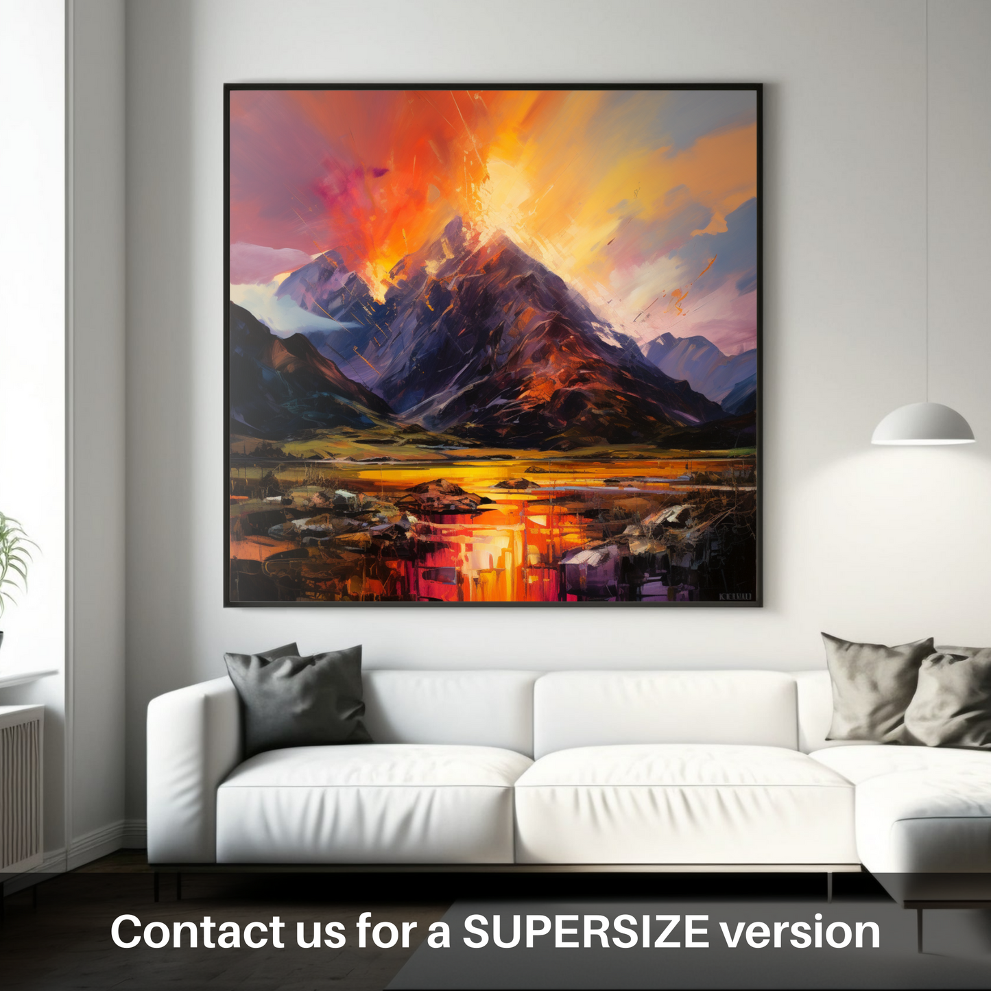 Huge supersize print of Fiery sky over peaks in Glencoe