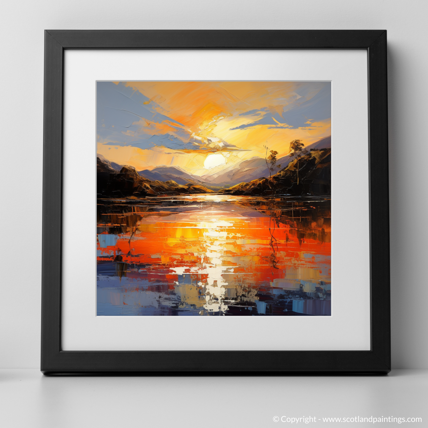 Art Print of Golden hour at Loch Lomond with a black frame