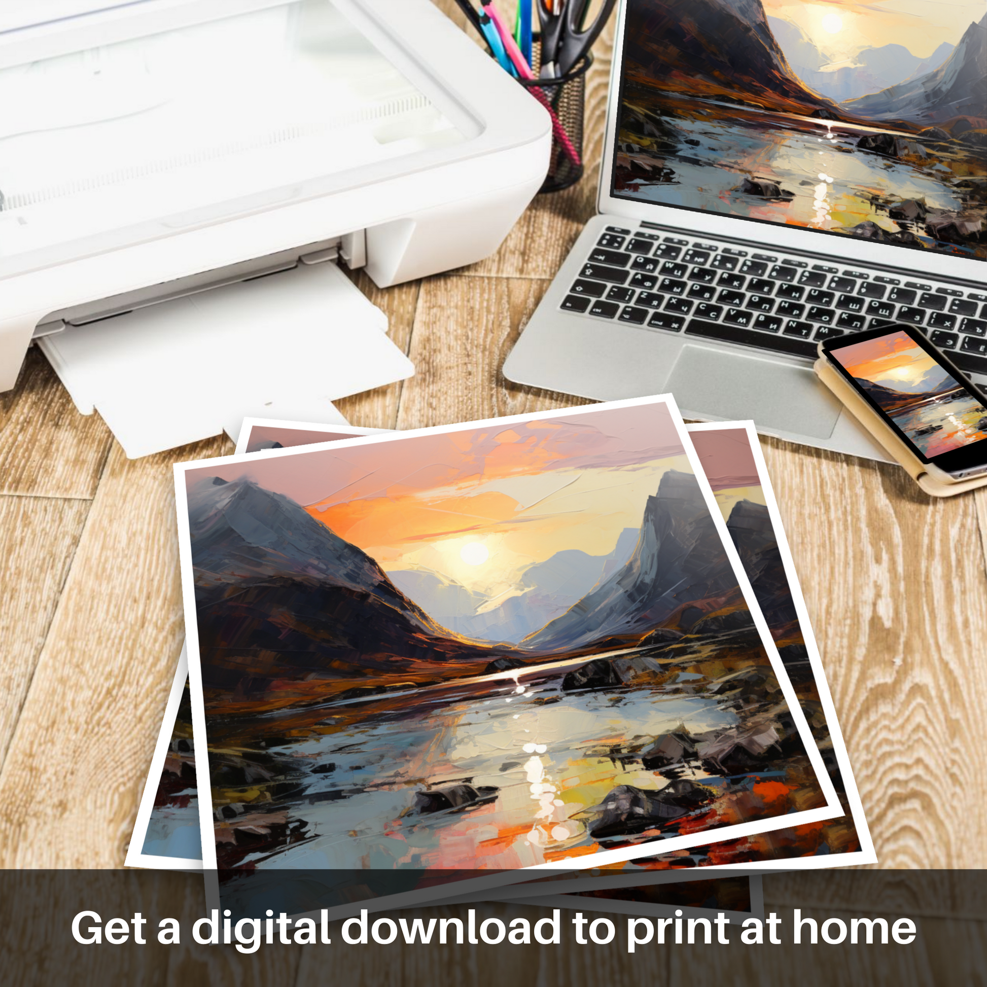 Downloadable and printable picture of Sunset glow in Glencoe