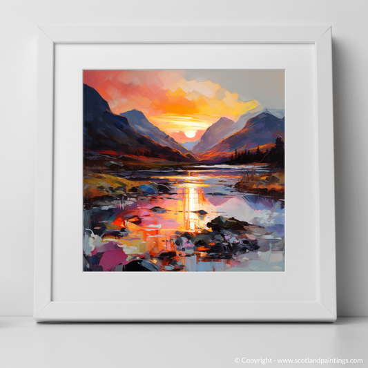 Art Print of Sunset glow in Glencoe with a white frame