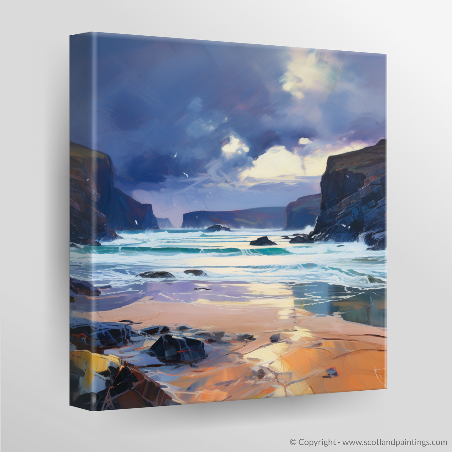 Canvas Print of Sandwood Bay with a stormy sky