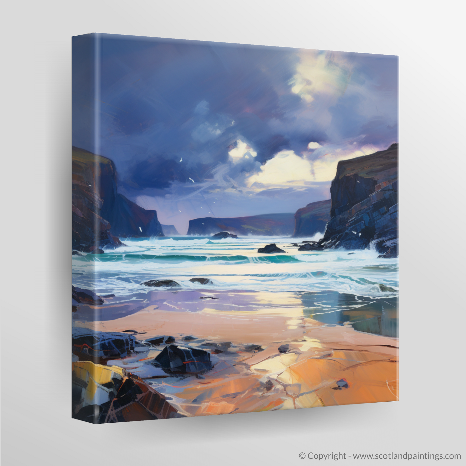Canvas Print of Sandwood Bay with a stormy sky