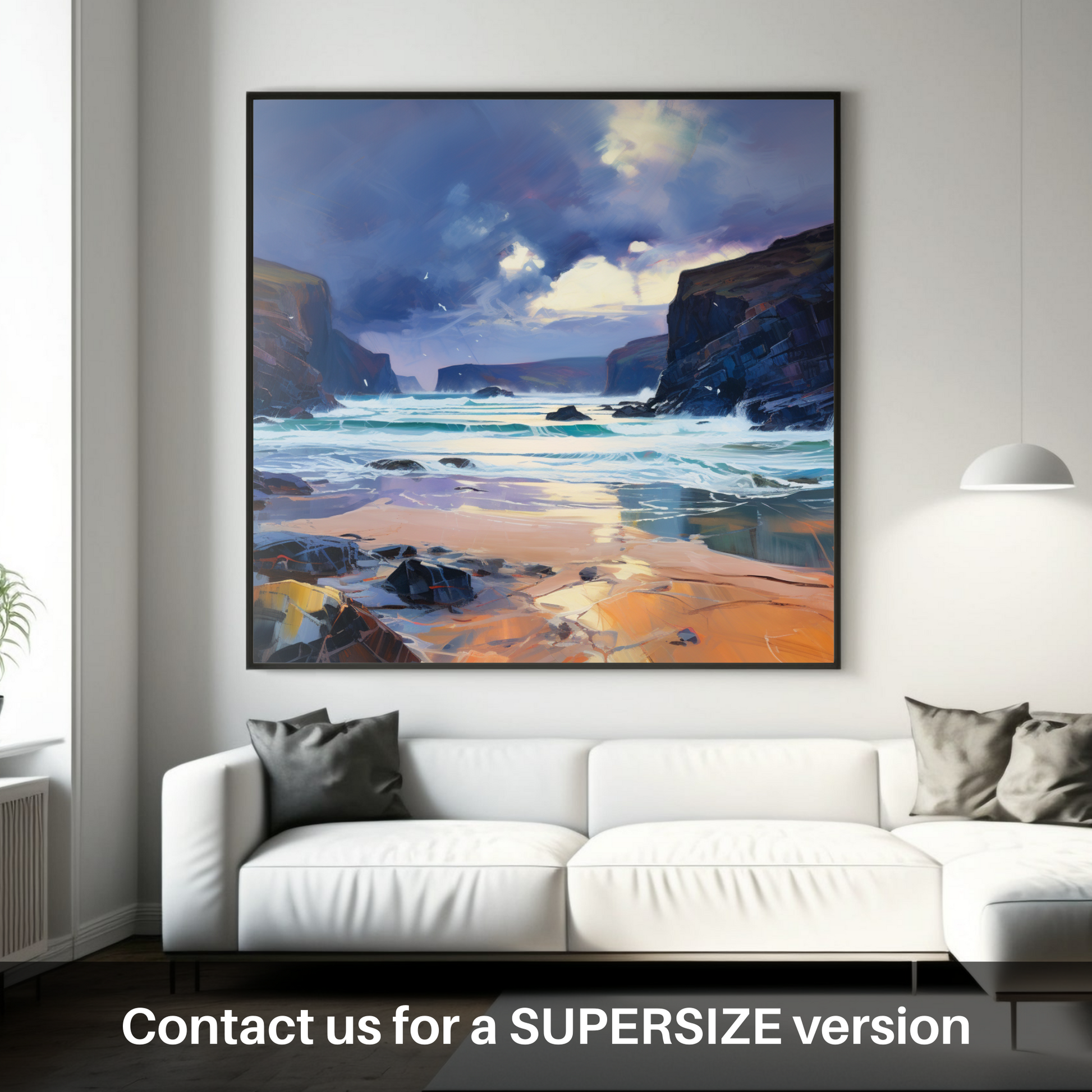 Huge supersize print of Sandwood Bay with a stormy sky
