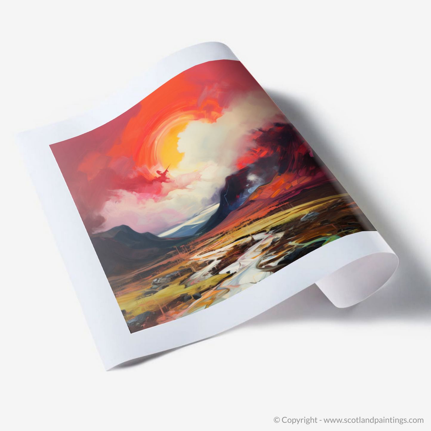 Art Print of Crimson clouds over valley in Glencoe
